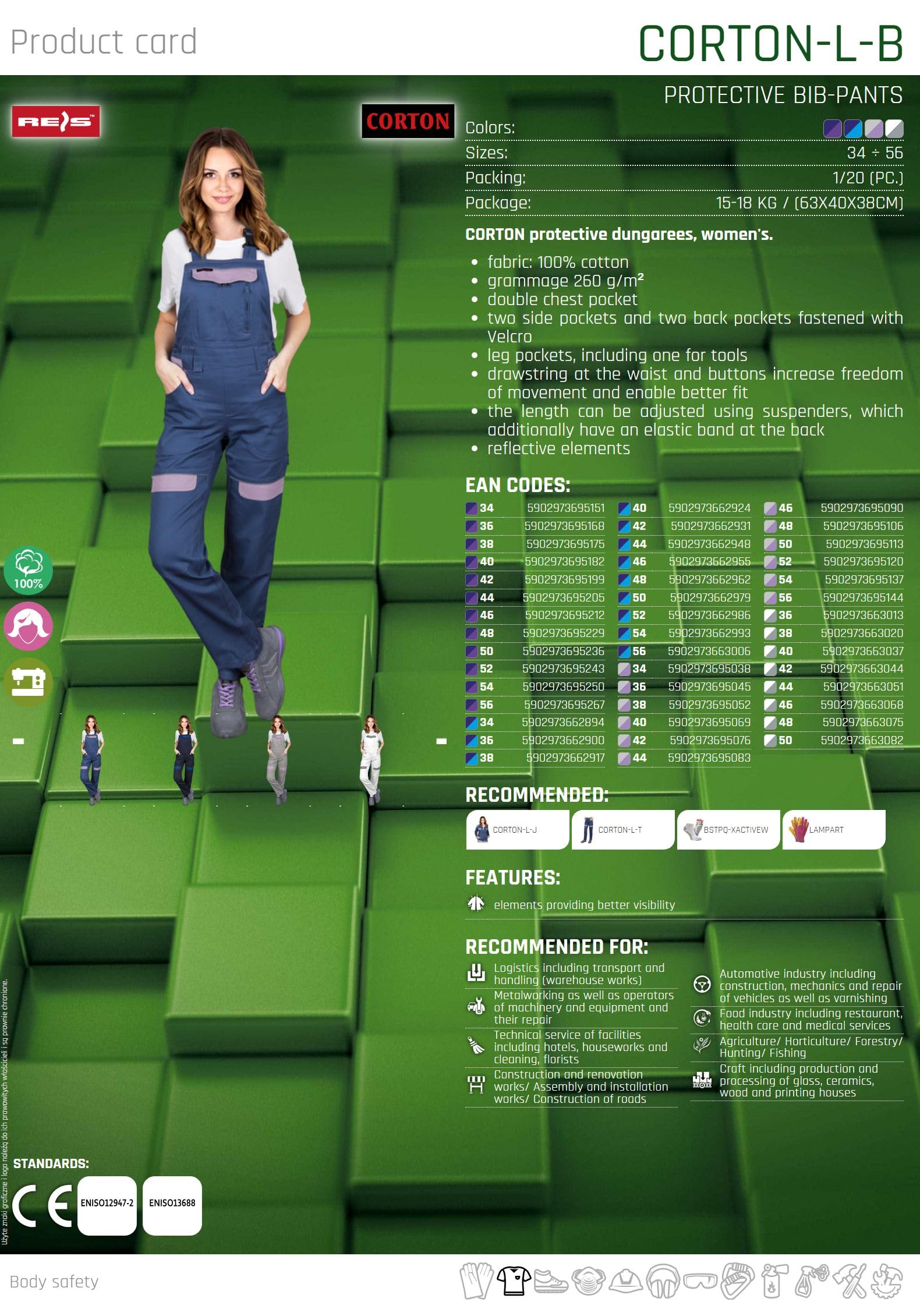 Reis Corton Salopette Courte Femme 42 Protection