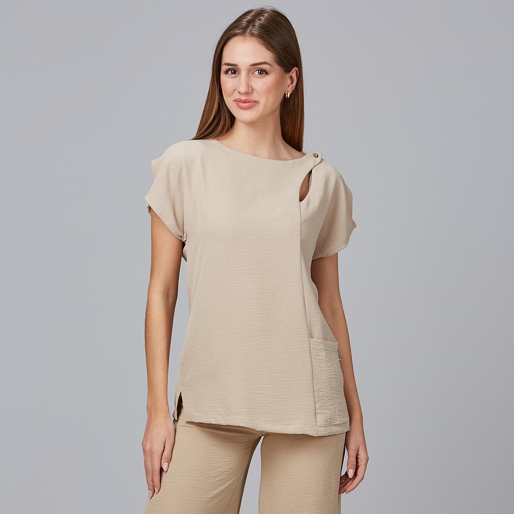 Gary's Pimpinela Blouse Femme Beige Manches Courtes