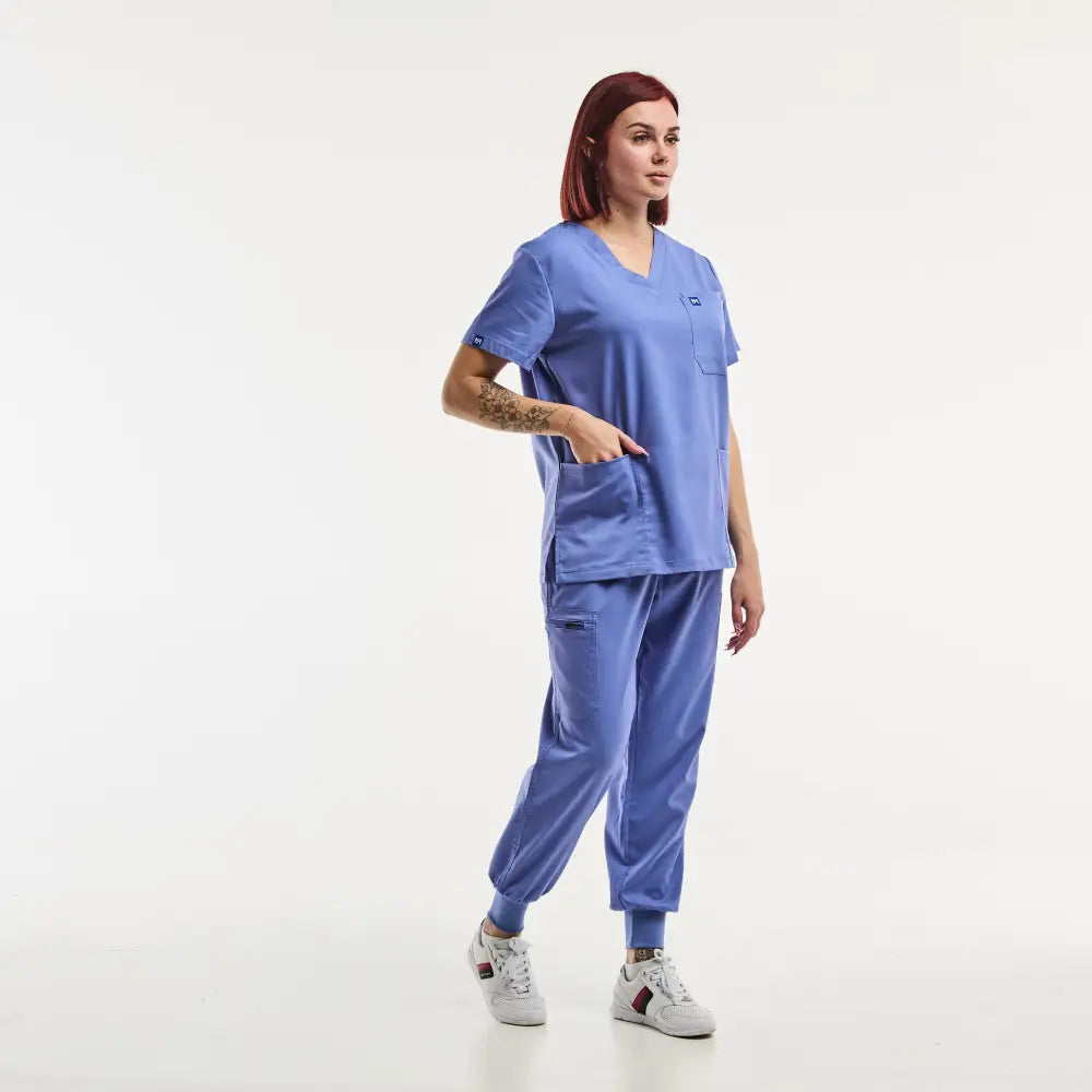 Aelin EMMA Jogger tenue médicale femme bleu col V