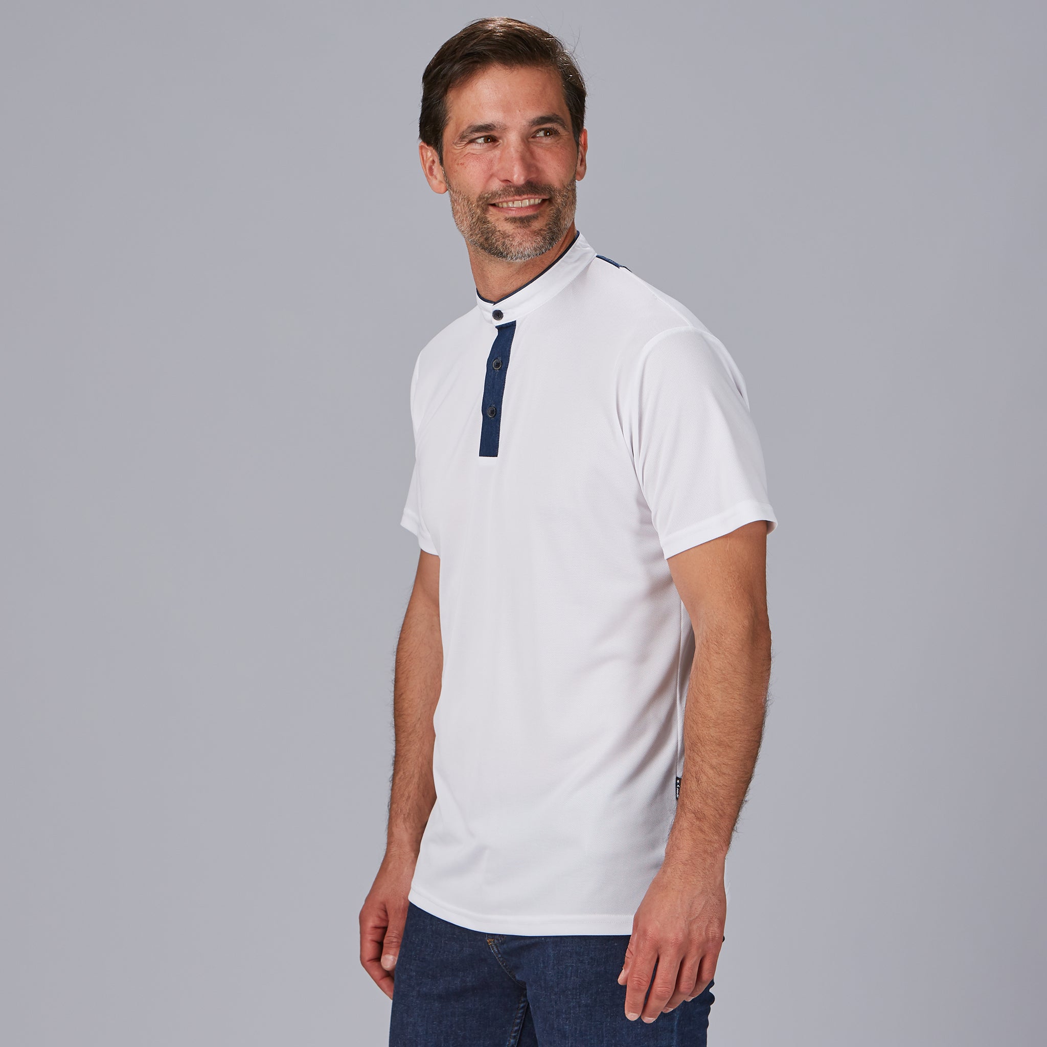 GARY'S Polo Shirts Grandad Collar Unwashed Denim polo noir L