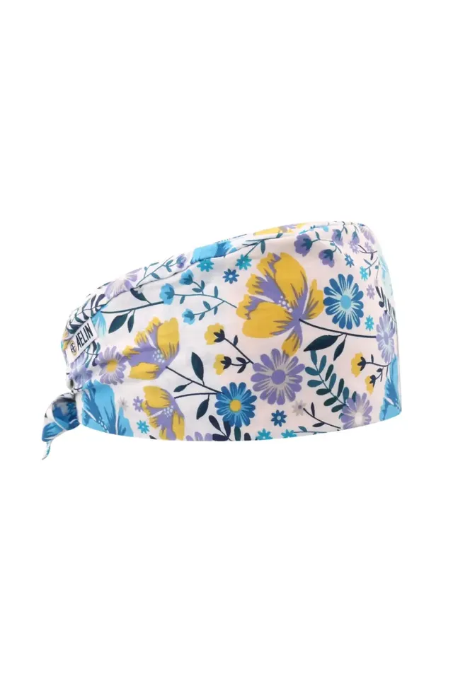 Aelin Paris Calot médical cheveux courts blanc floral coton