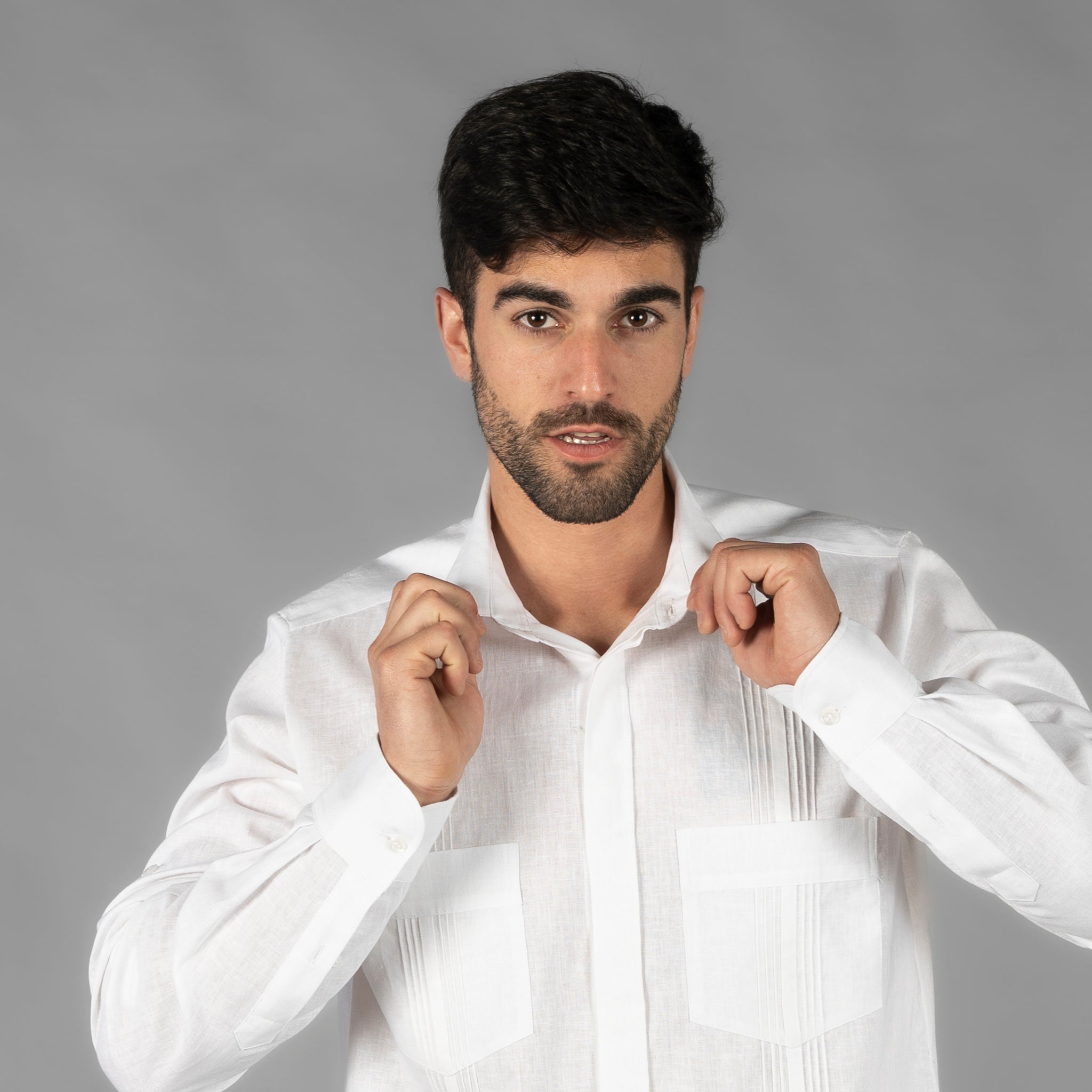 GARY'S Salomon chemise guayabera homme blanche lin