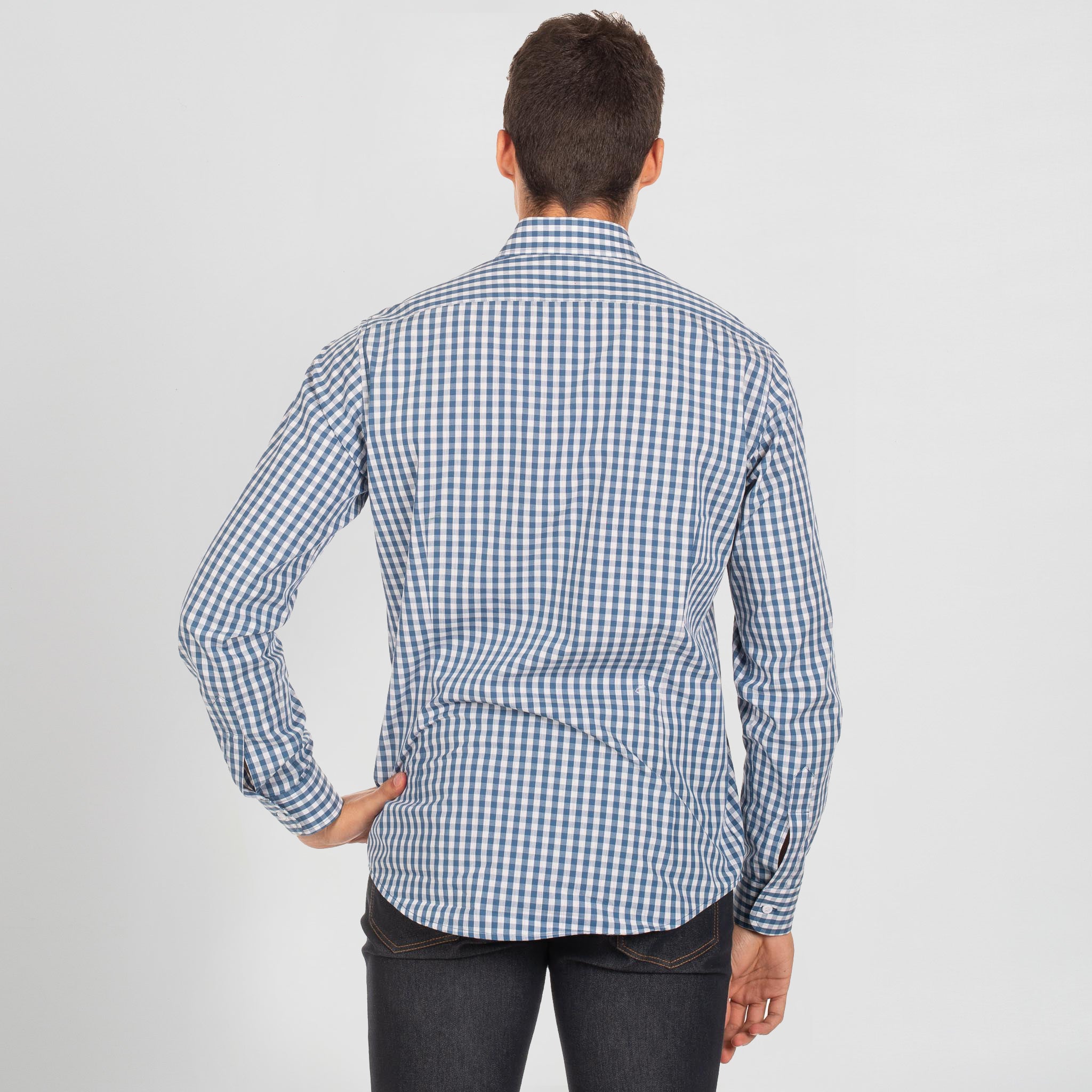 GARY'S Marco chemise homme slim Vichy carreaux bleu / aubergine