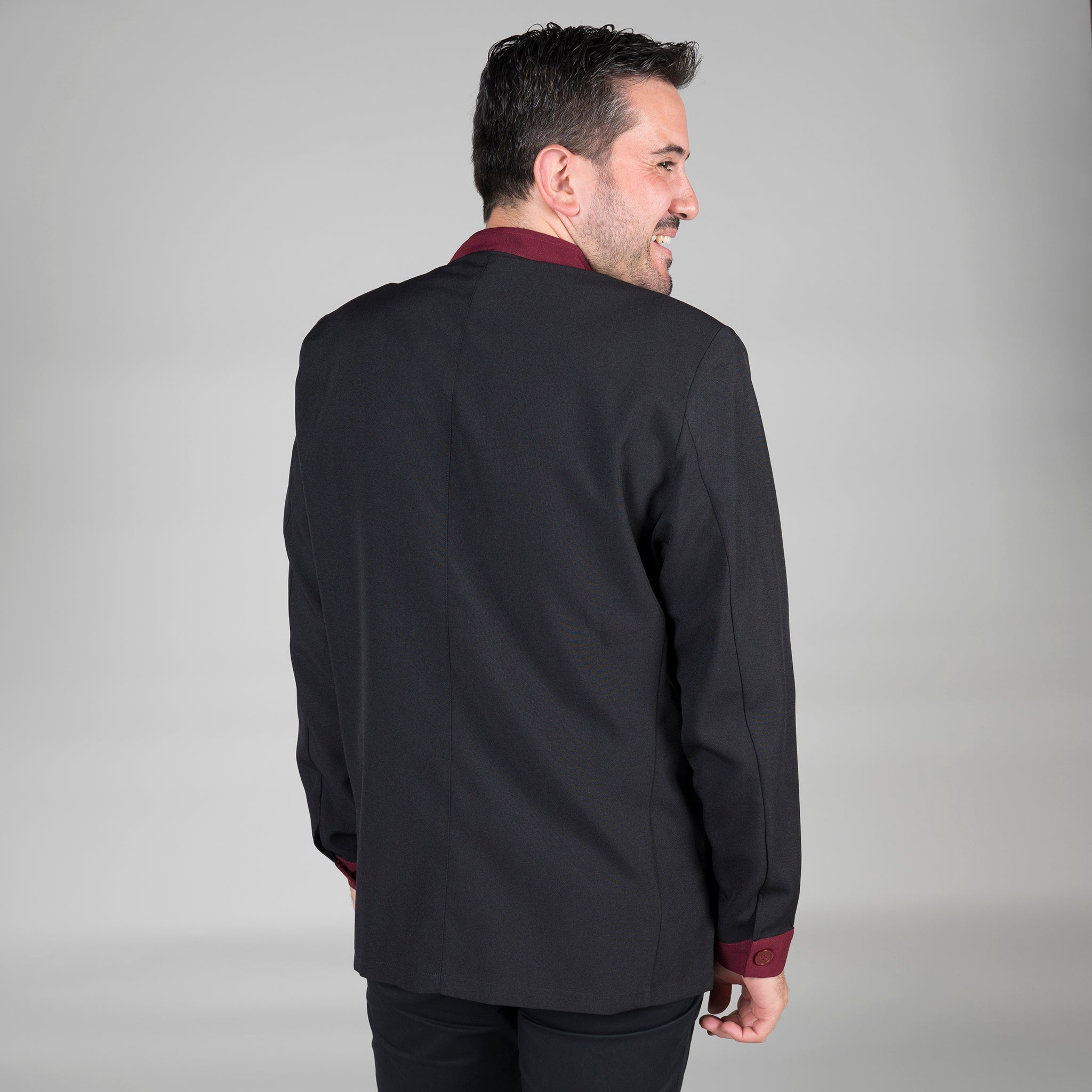 GARY'S Jackets veste homme col mao noir bordeaux mix