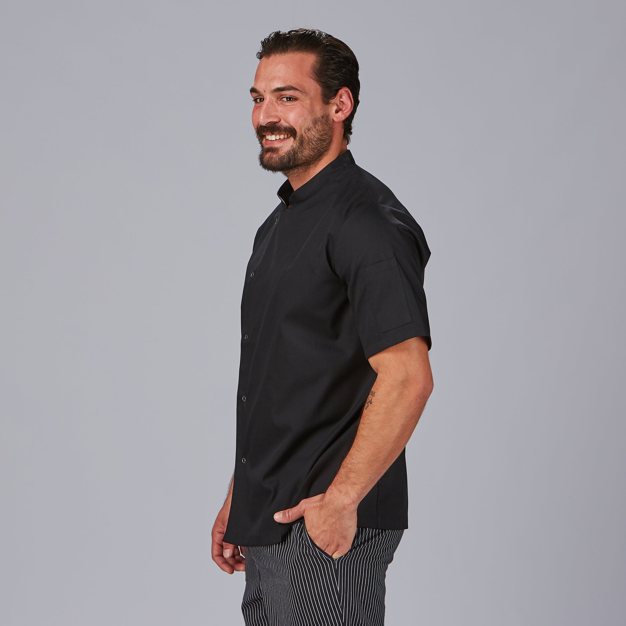 GARY'S Luque veste cuisine unisexe col mao blanche manches courtes