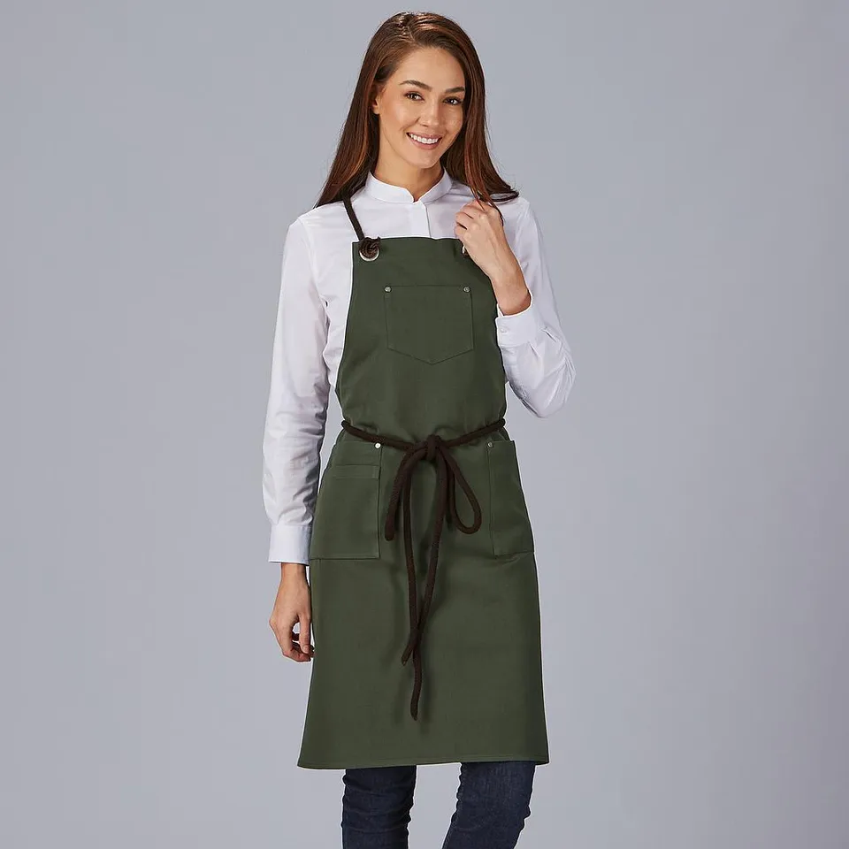 GARY'S Aprons tablier bavette noir 88x74 cordon tressé 5 poches