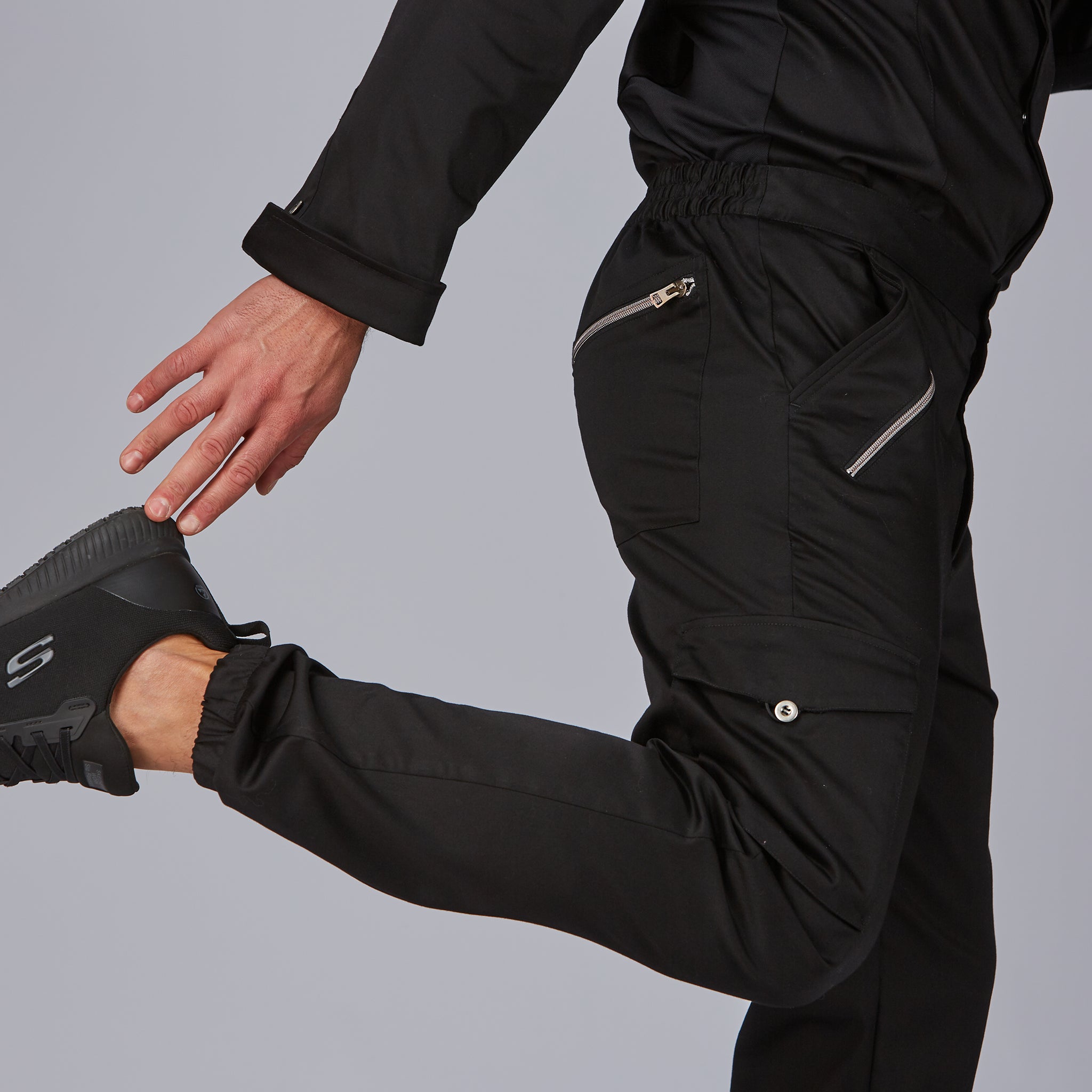 GARY'S pantalon de travail satin coton noir taille élastique