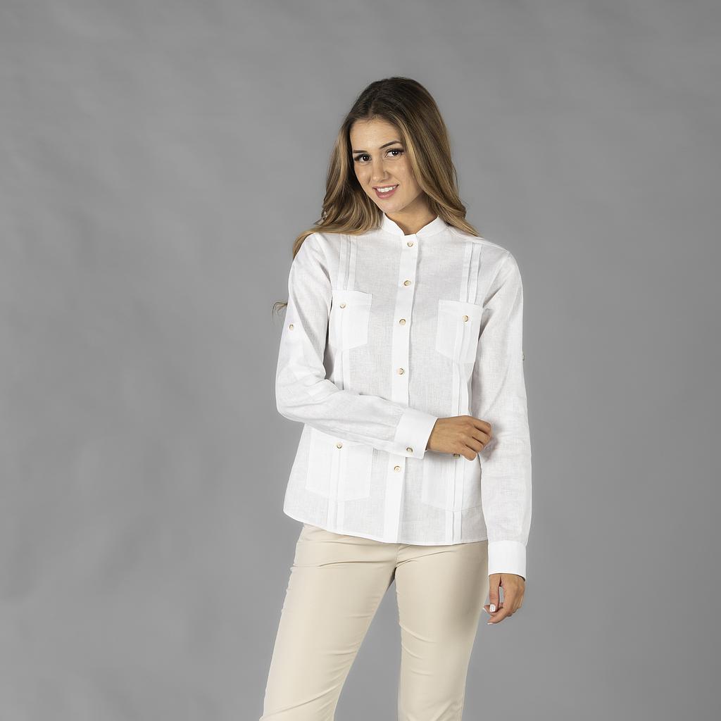 GARY'S Isabela chemise femme col mao lin blanc