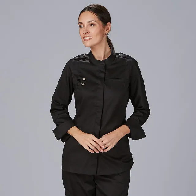 Gary's Sola veste cuisine femme noire satin coton
