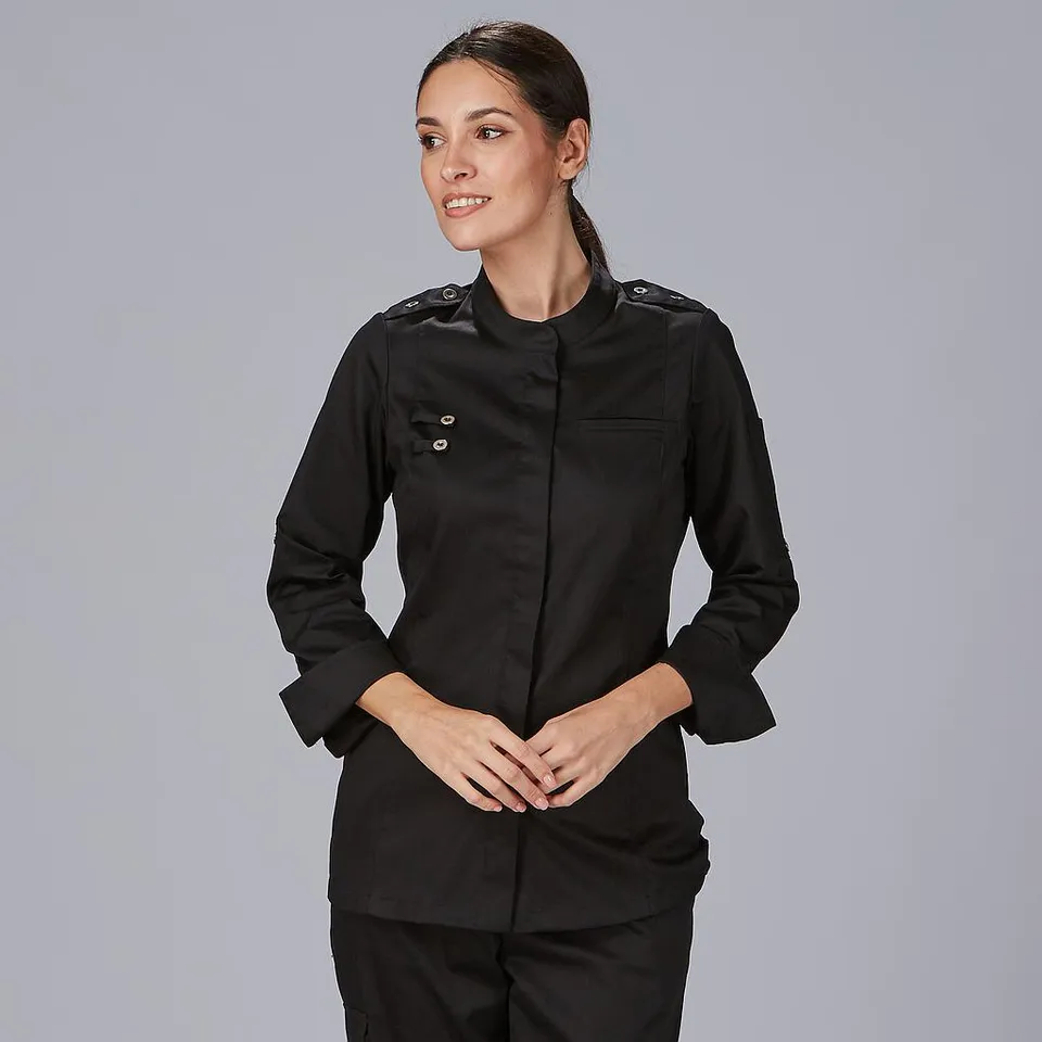Gary's Sola veste cuisine femme noire satin coton