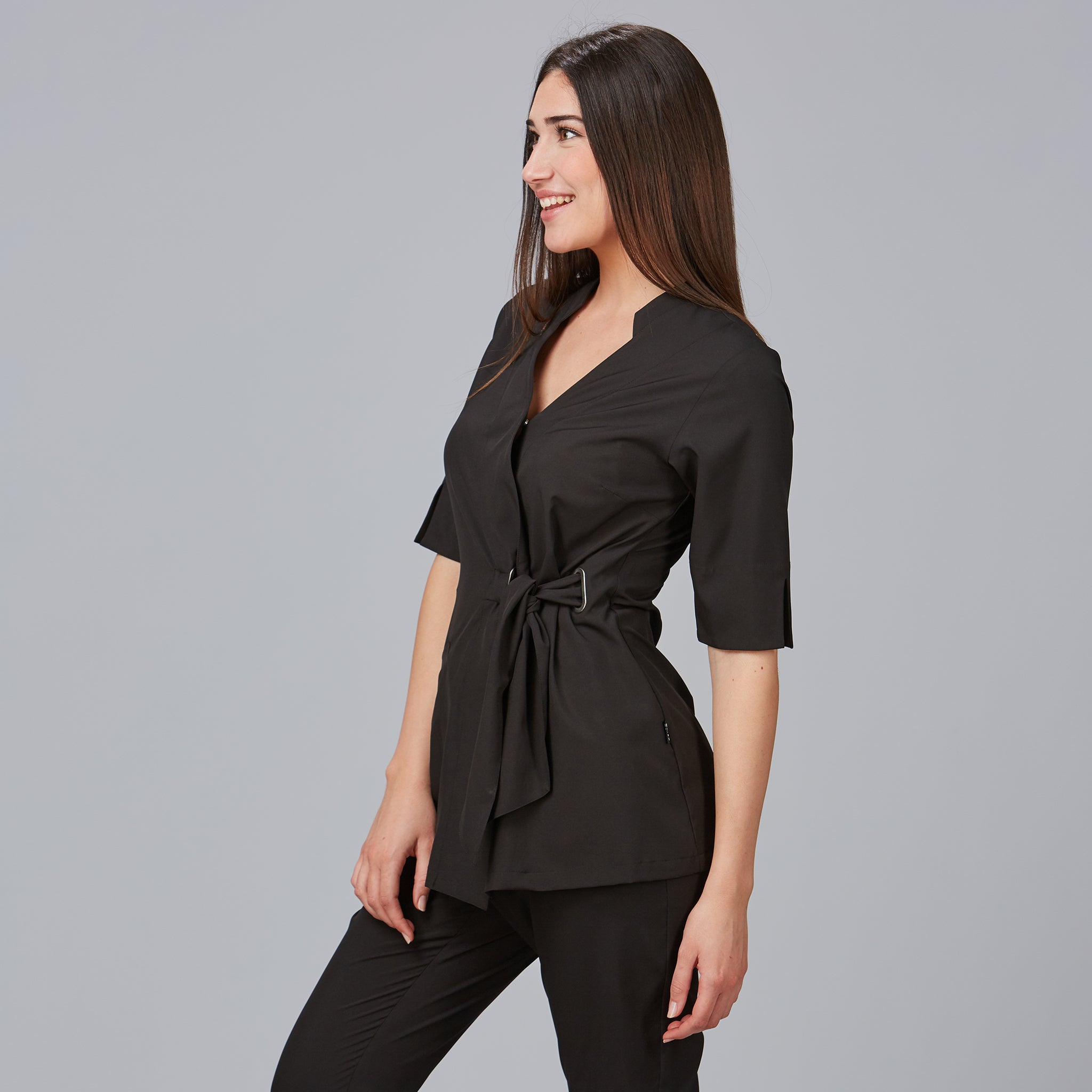 GARY'S Bugula blouse travail croisée noire manches 3/4