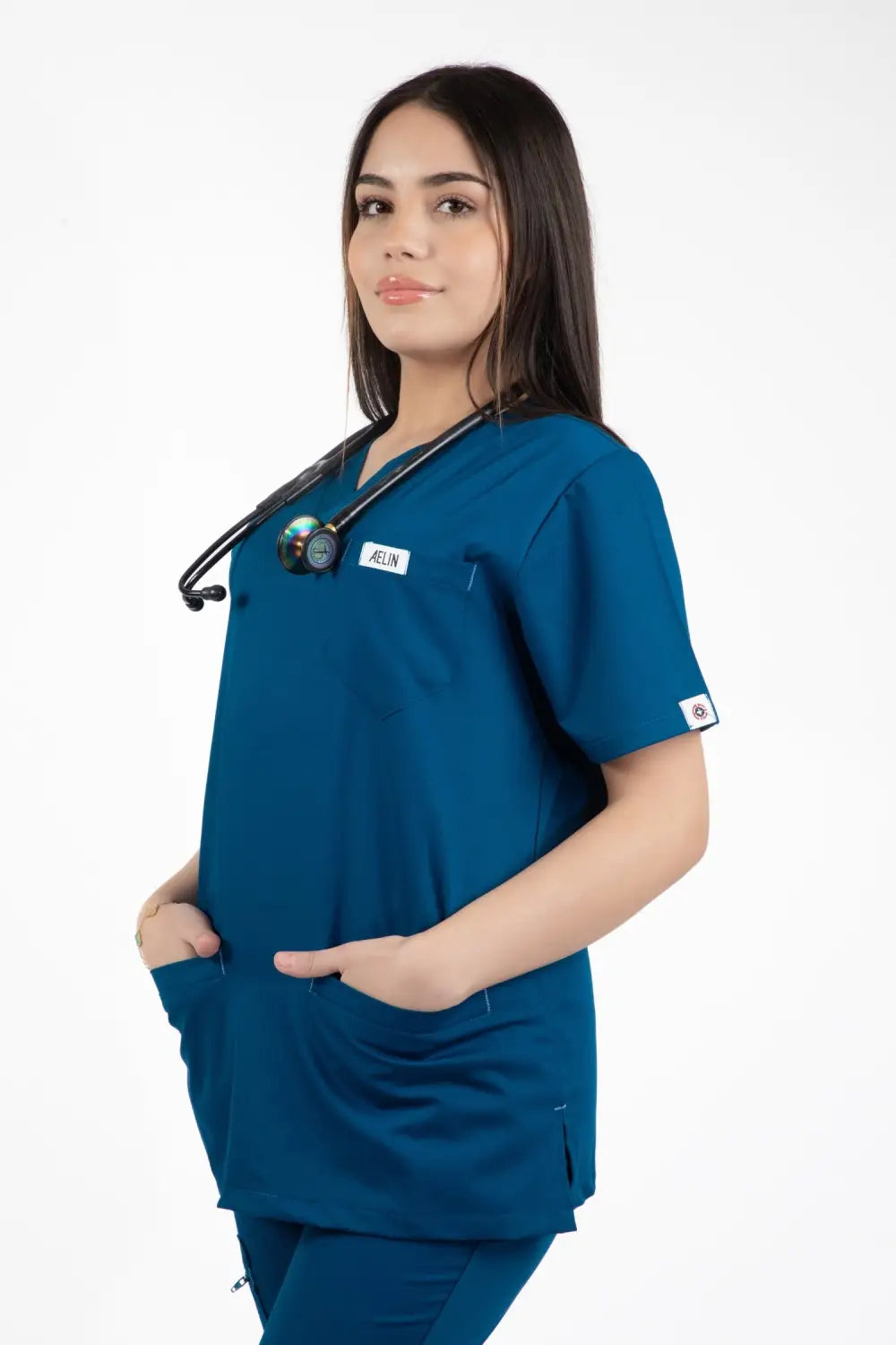 Aelin Slimfit NEW tunique médicale bleu turquoise stretch