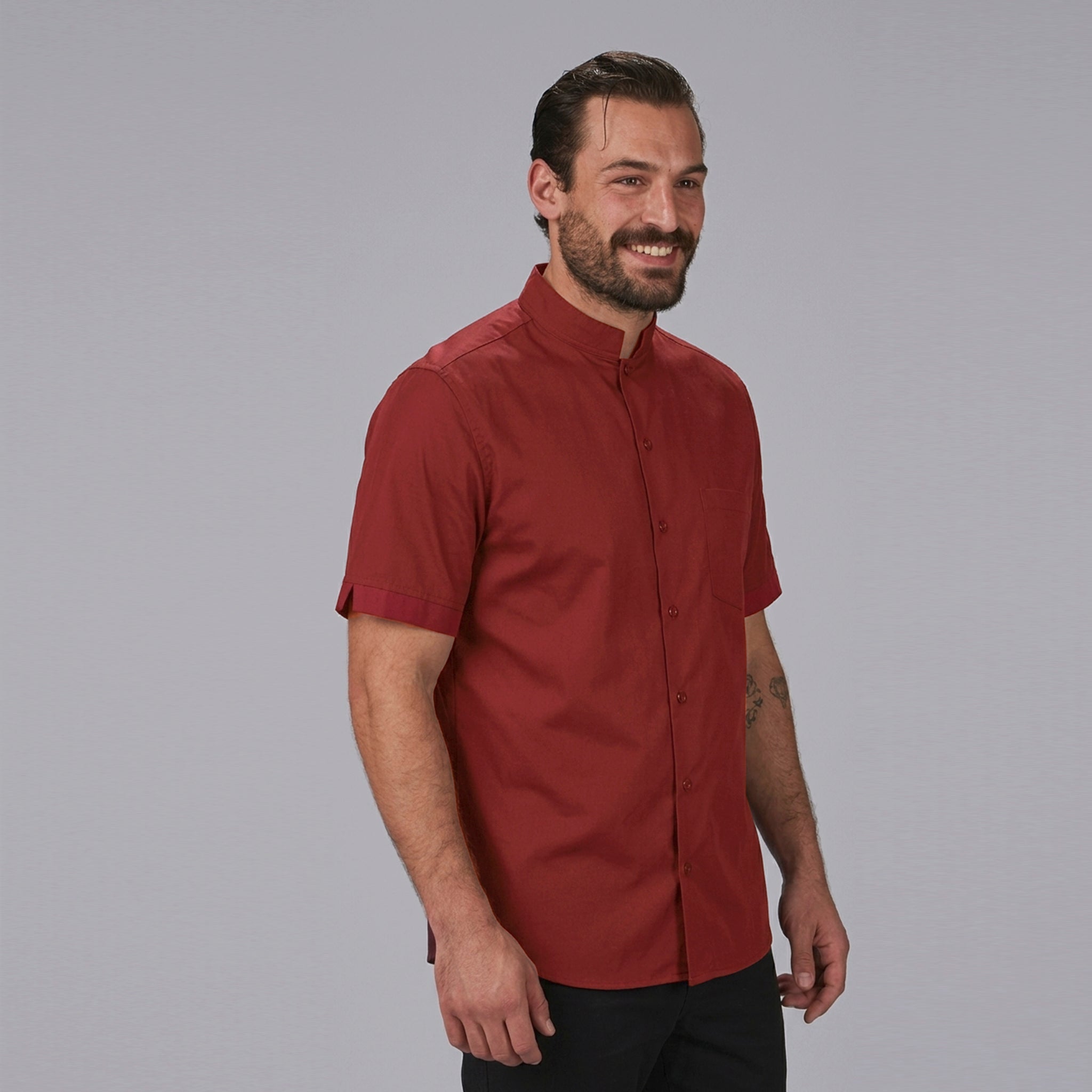 Gary's Shirts Grandad chemise homme noire col mao manches courtes