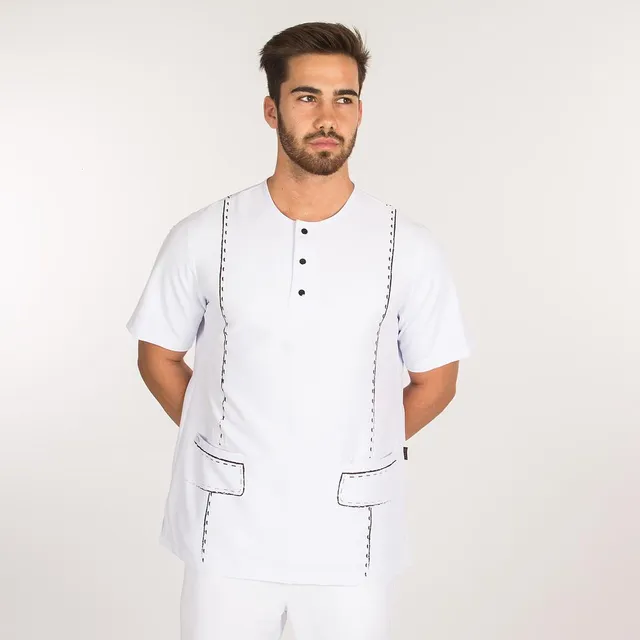 GARY'S Mikonos veste coiffeur blanche microfibre homme