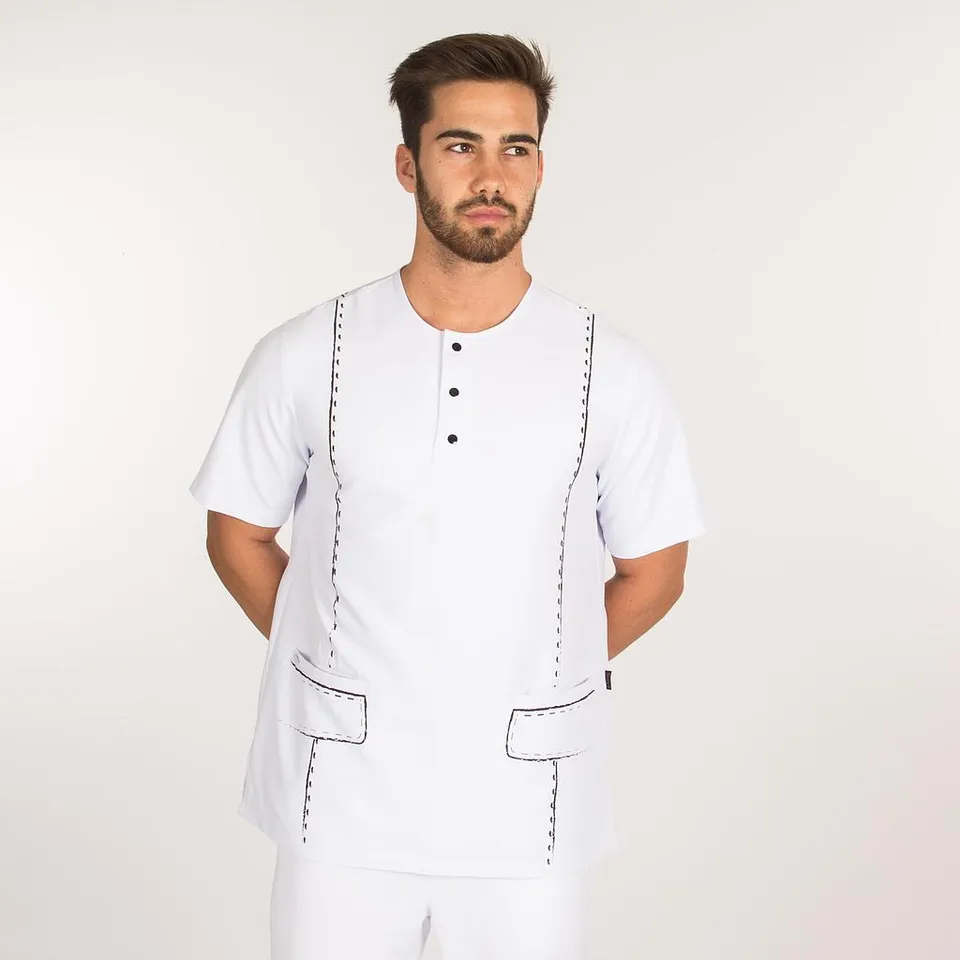 GARY'S Mikonos veste coiffeur blanche microfibre homme