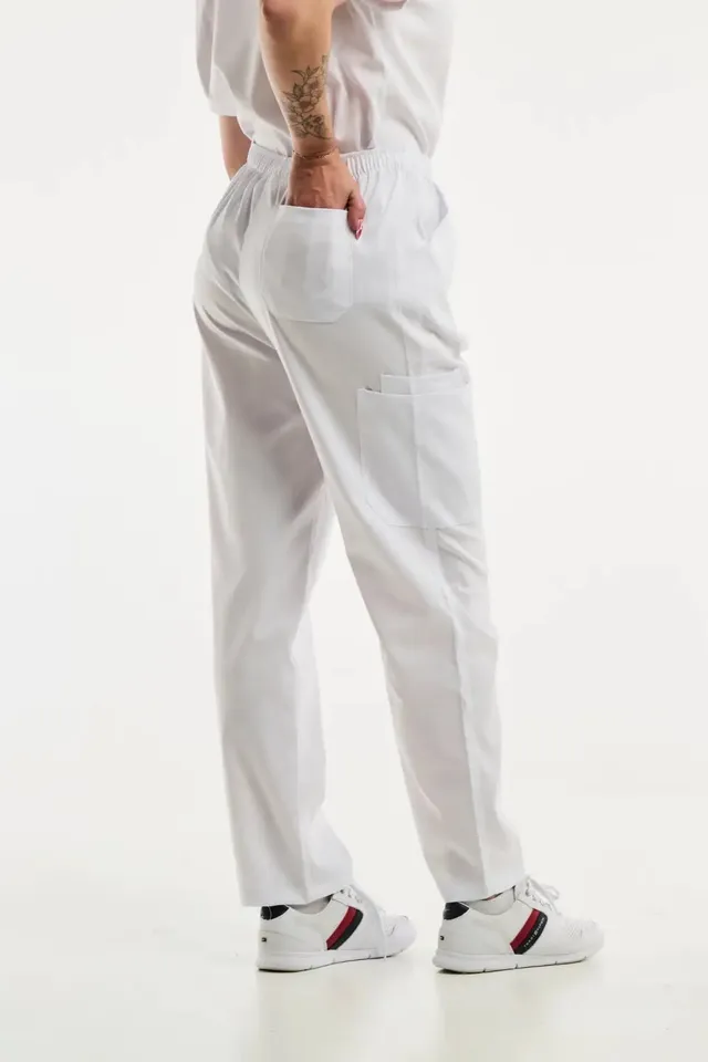 Aelin EMMA pantalon médical femme blanc stretch