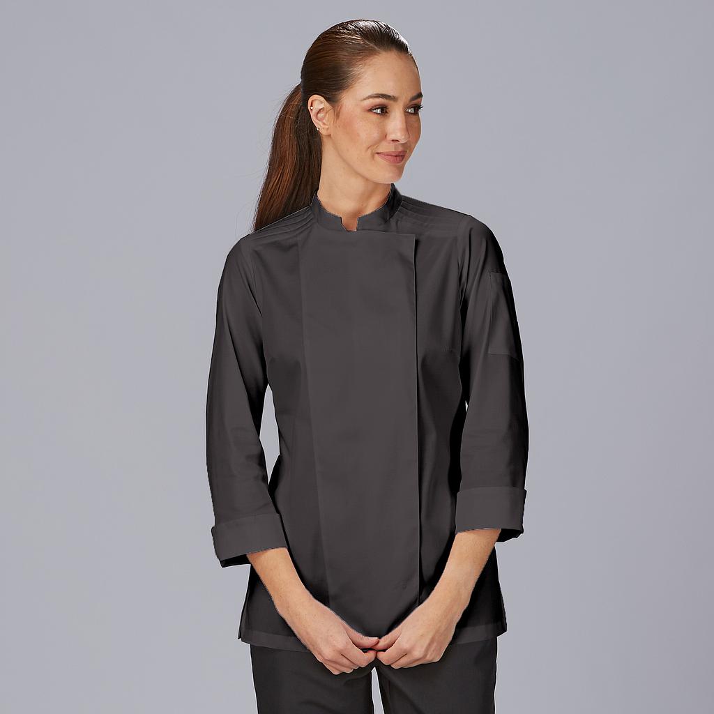 GARY'S Estrada Veste Cuisine Femme Noire - Stretch Col Mao