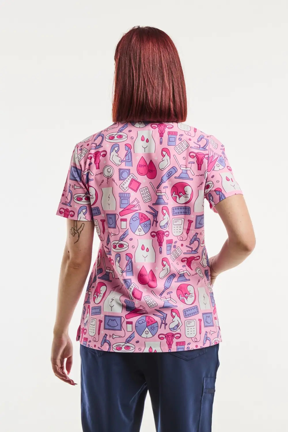 Aelin Paris Tunique Médicale Stretch Femme Rose Imprimé Gynécologue