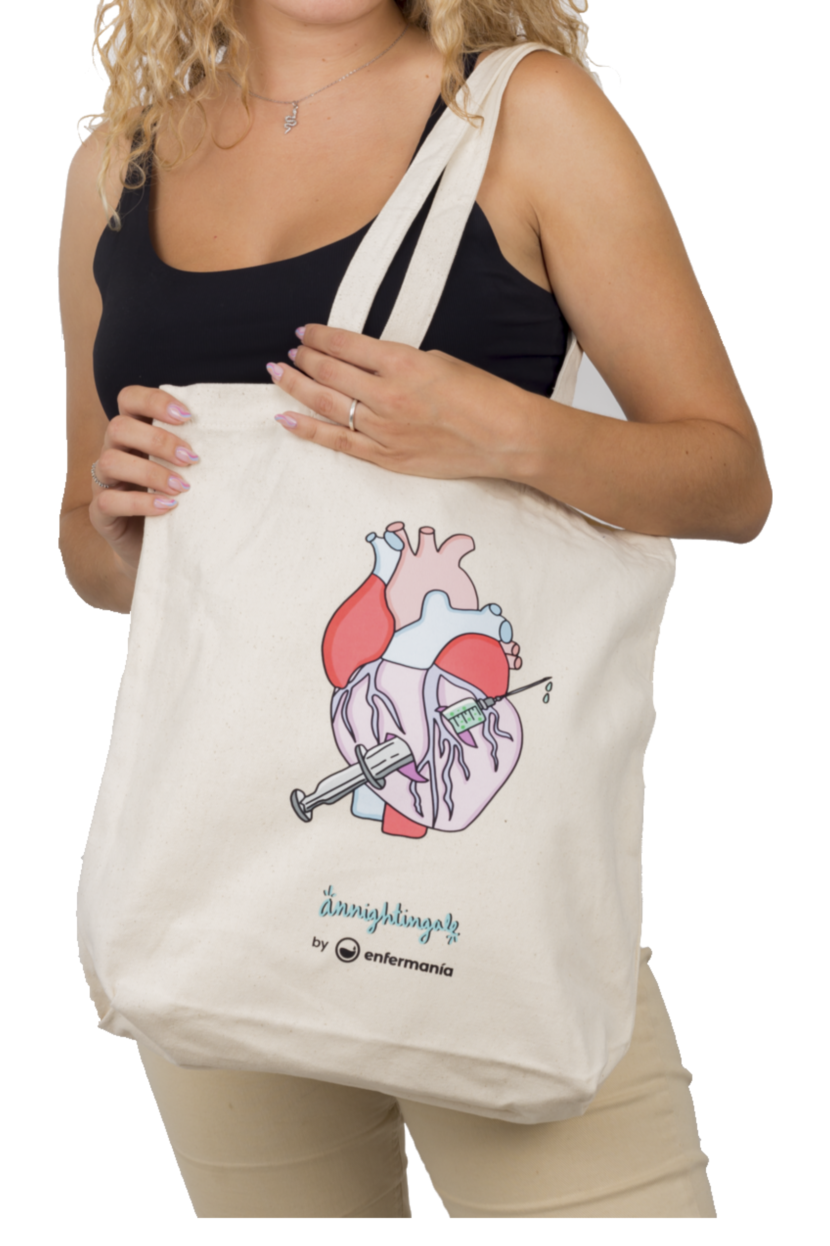 Enfermania Rebelheart tote bag coton bio beige 36x40 cm