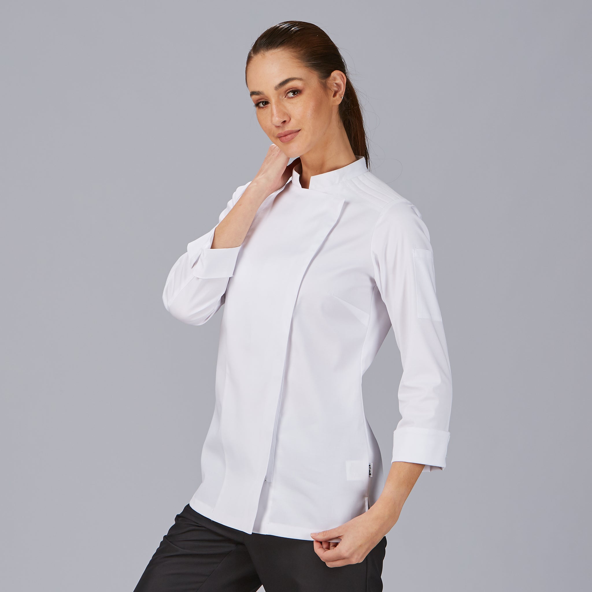 GARY'S Estrada Veste Cuisine Femme Noire - Stretch Col Mao