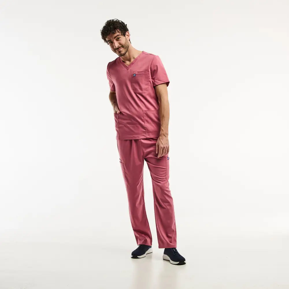 Aelin LUCA tenue médicale homme rose tunique col V