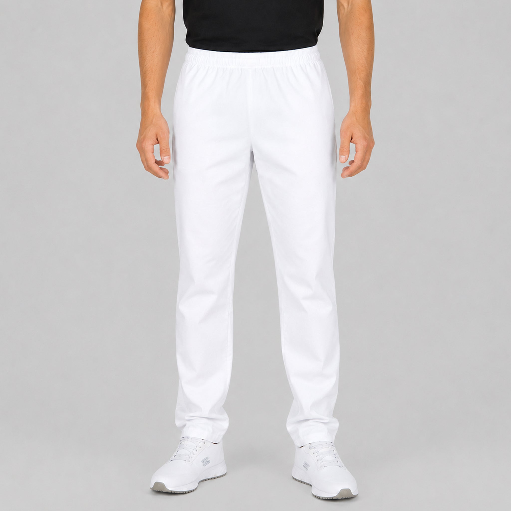 GARY'S Twill pantalon unisexe blanc taille élastique coton