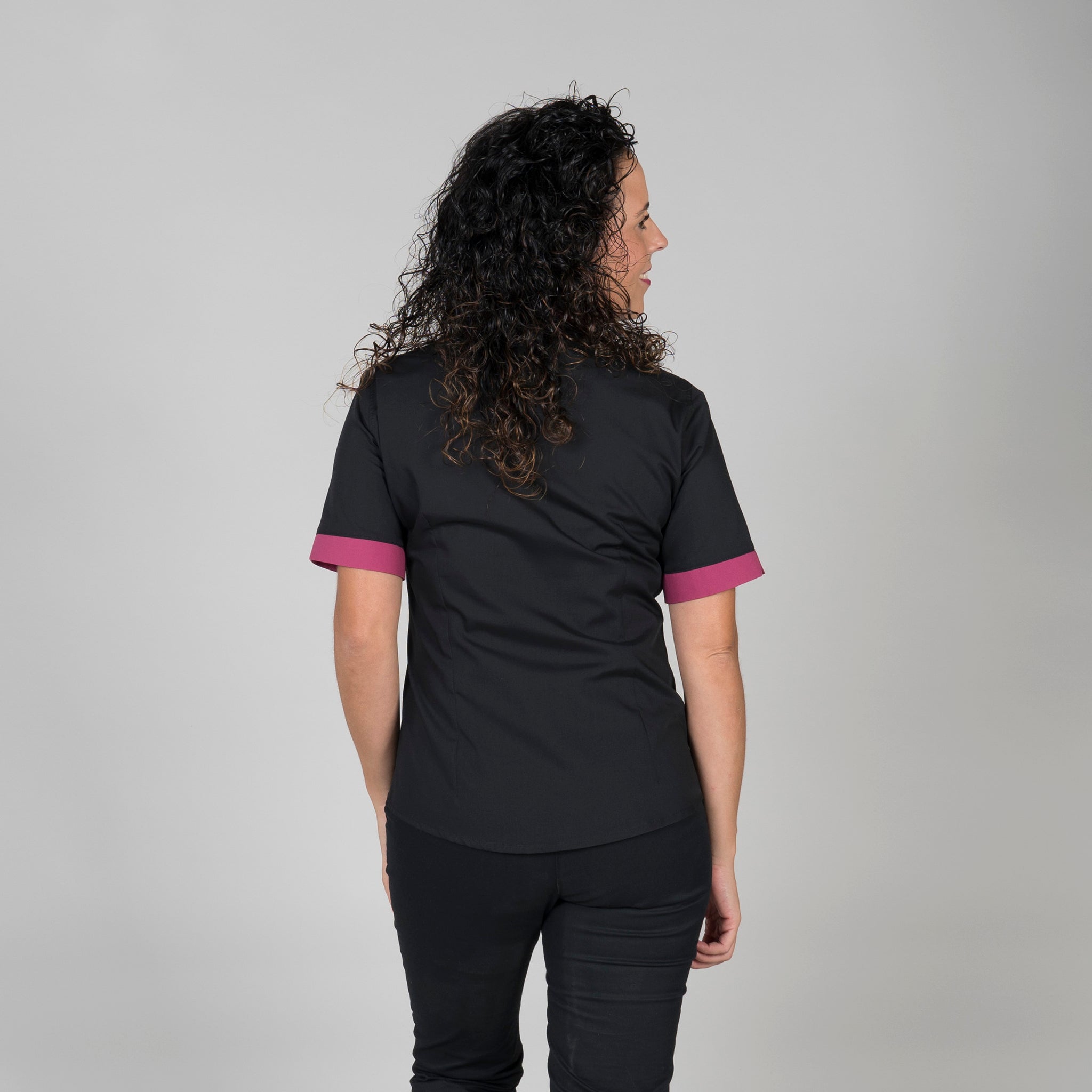GARY'S Combi chemise femme col mao noire bordeaux manches courtes