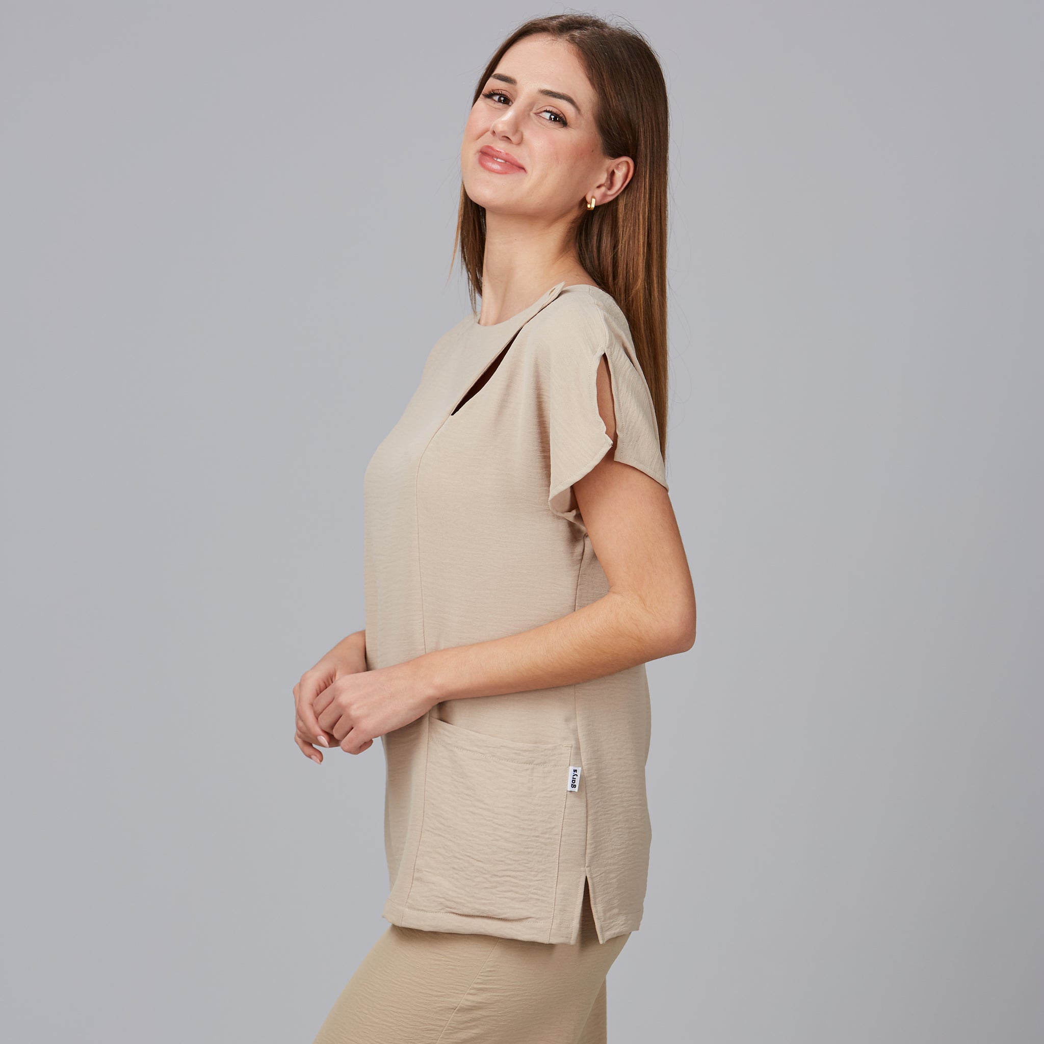 Gary's Pimpinela Blouse Femme Beige Manches Courtes
