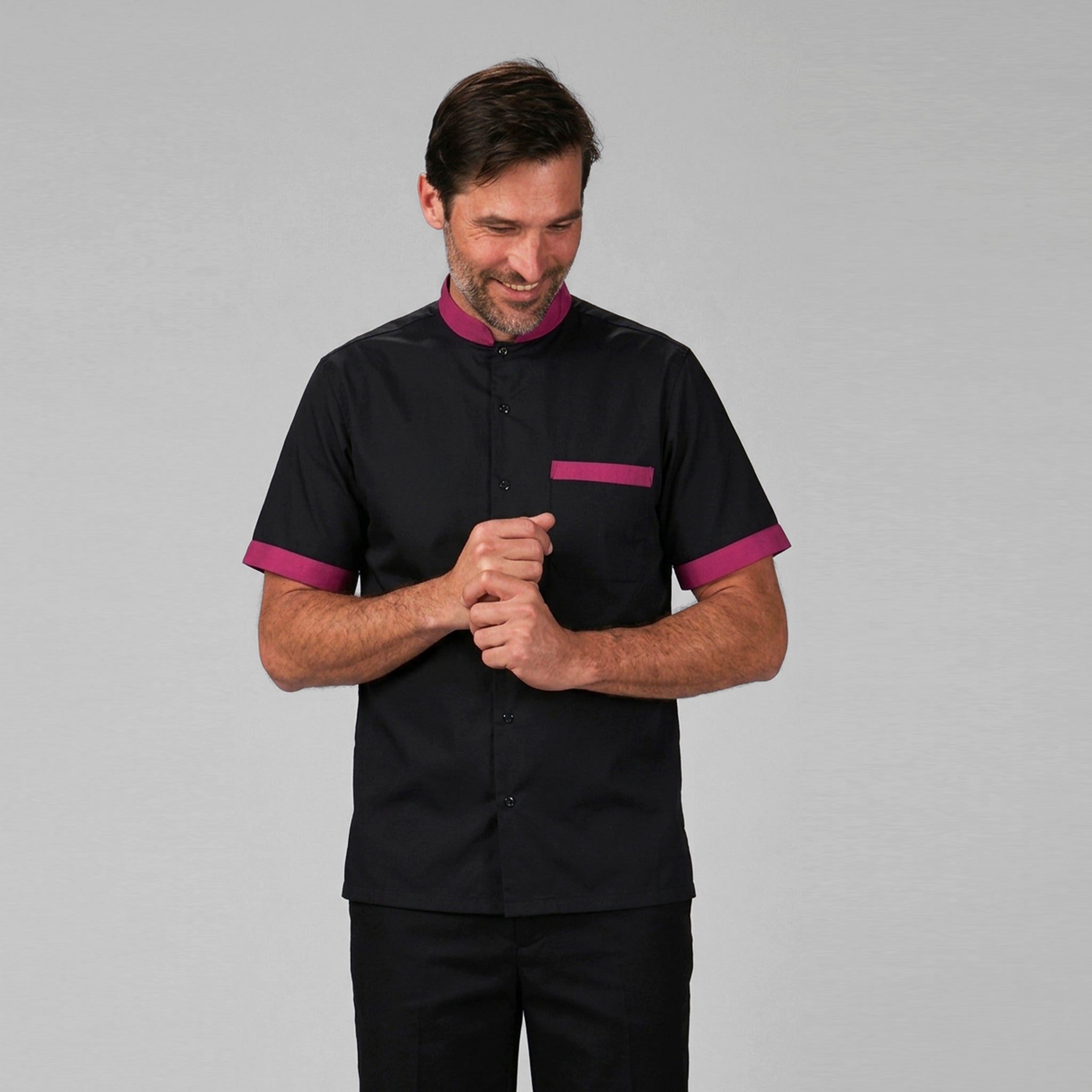 GARY'S Chemise homme col mao manches courtes bordeaux