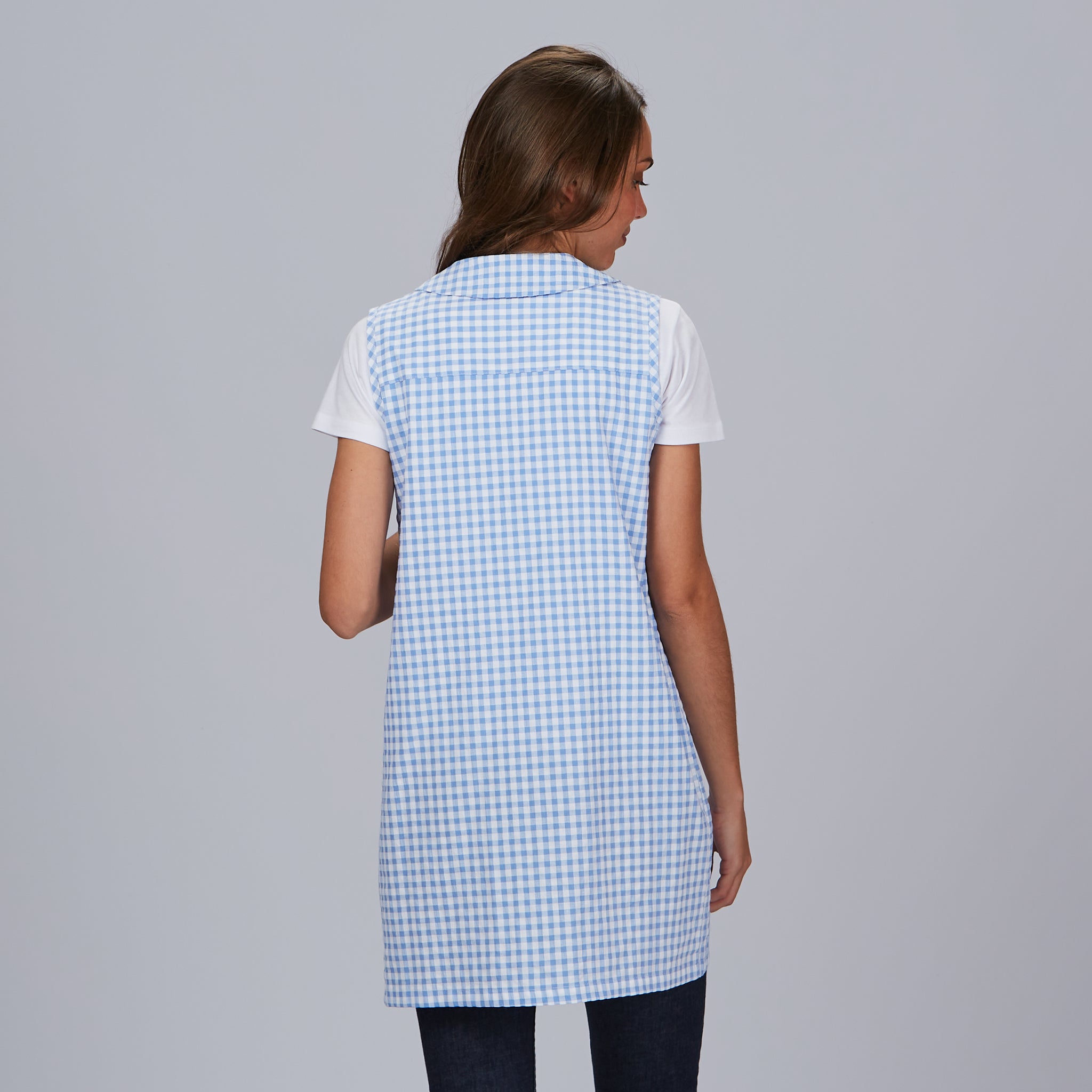GARY'S blouse tablier vichy céleste sans manches M