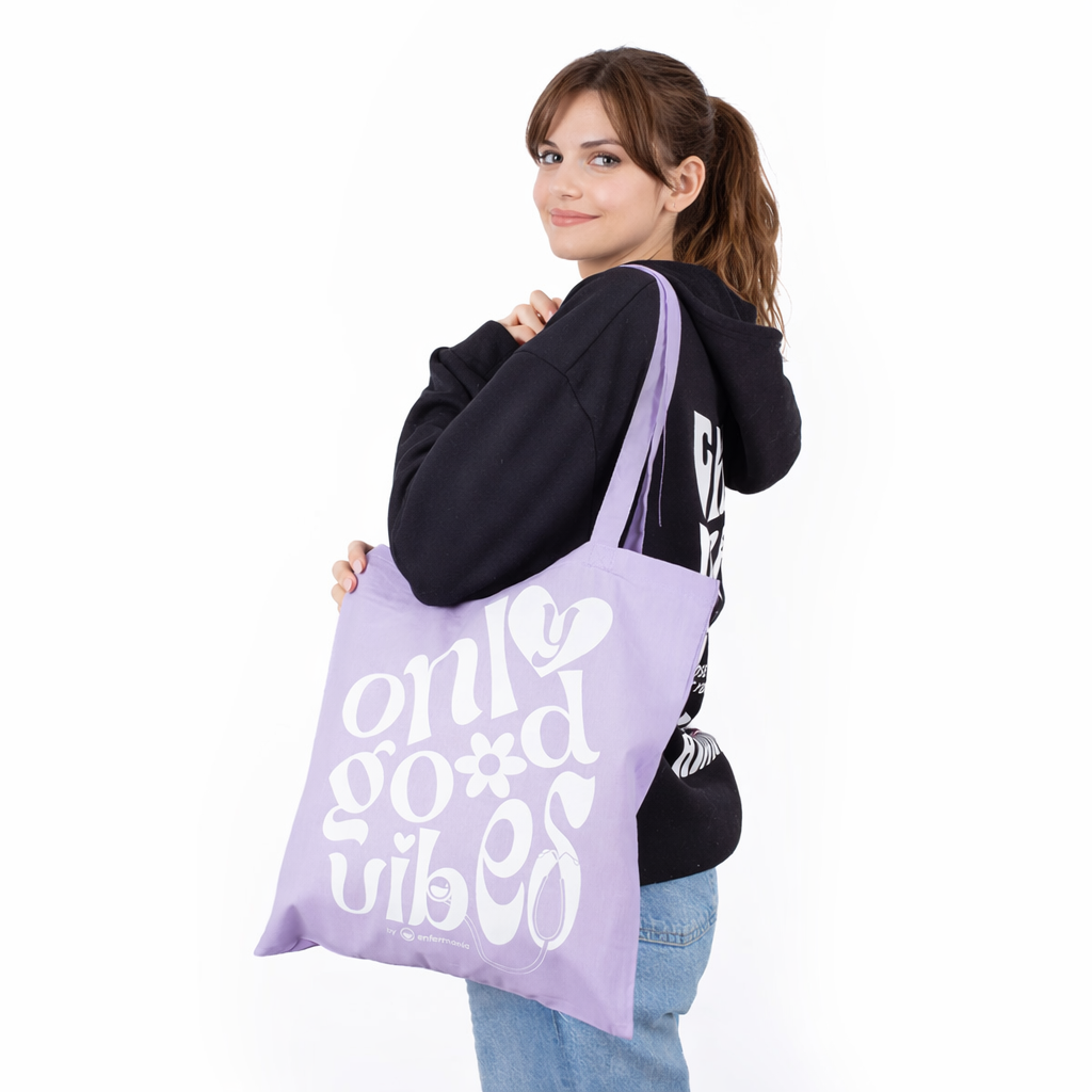 Enfermania Good Vibes tote bag lavande coton 38x42 cm