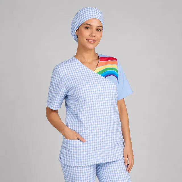 Gary's Rainbow blouse unisexe celeste vichy manches courtes