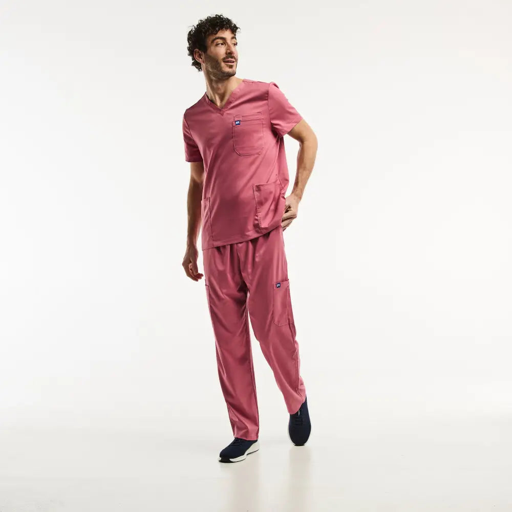 Aelin LUCA tenue médicale homme rose tunique col V