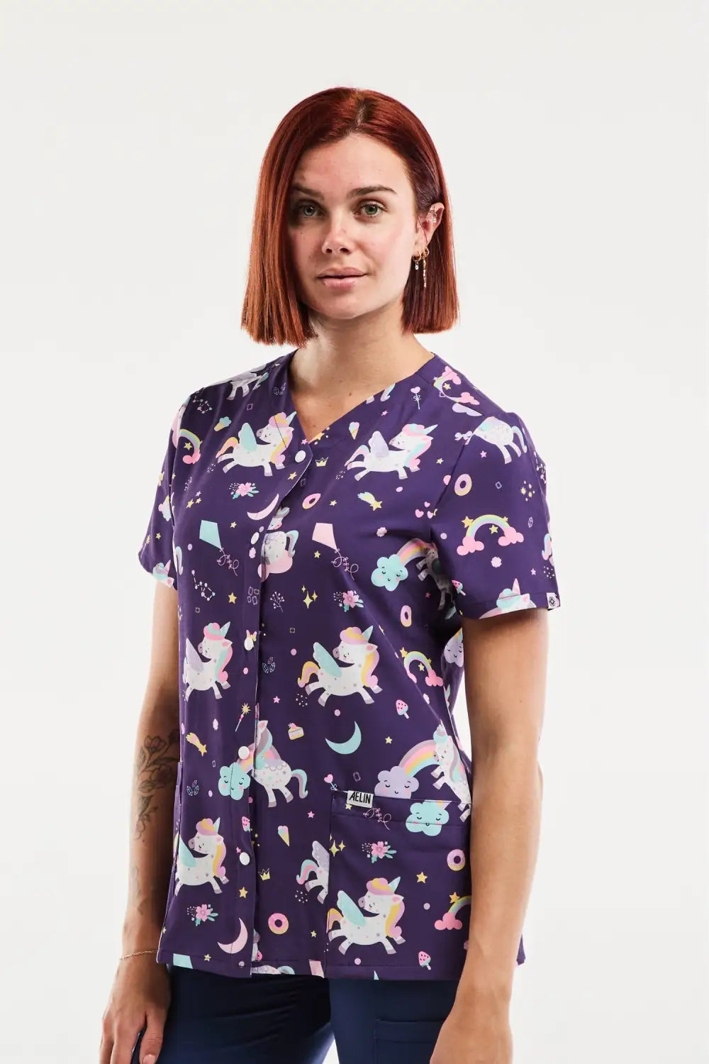 Aelin Serena Tunique Stretch Motifs Magiques Violet Femme