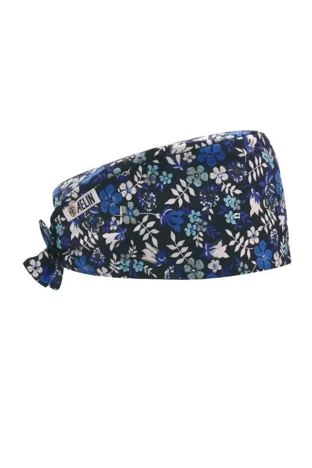 Aelin Paris calot médical bleu marine feuilles cheveux courts