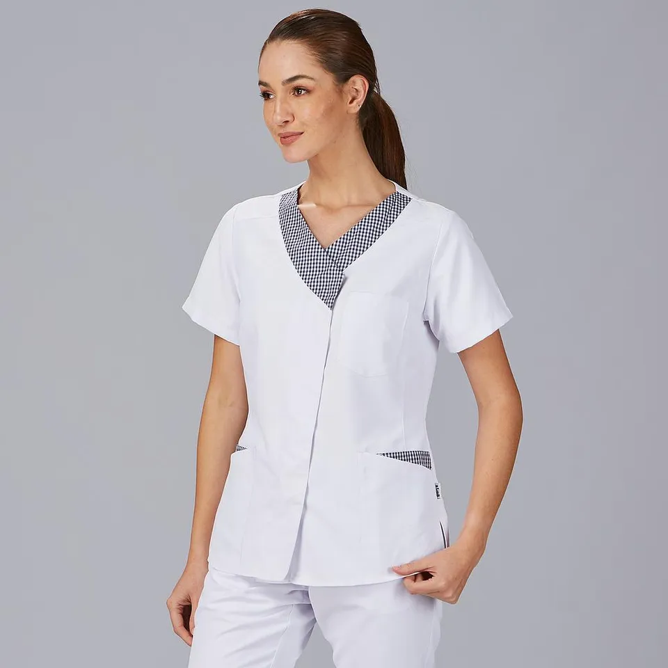 Gary's Peña Blouse Travail Femme Blanche Marine Zip