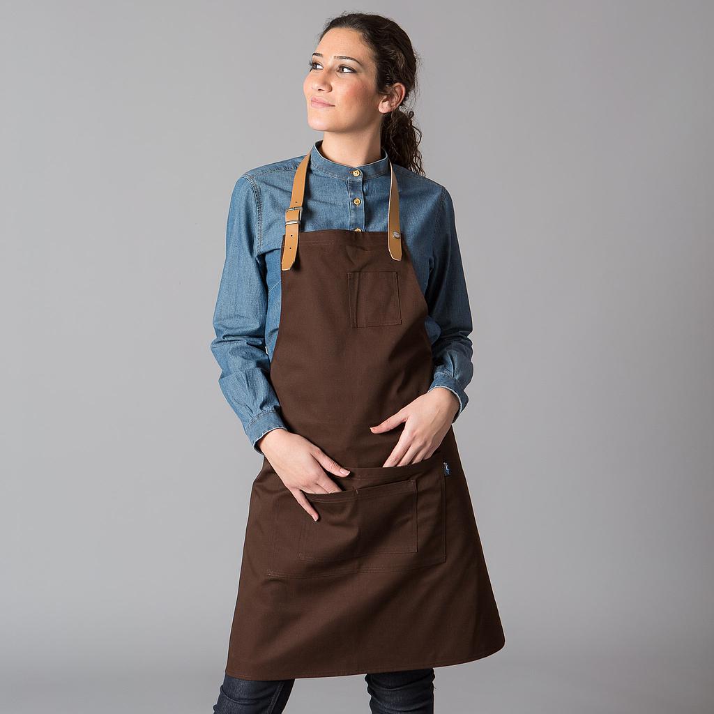 GARY'S Tablier à bavette 72x80 noir sangle cuir