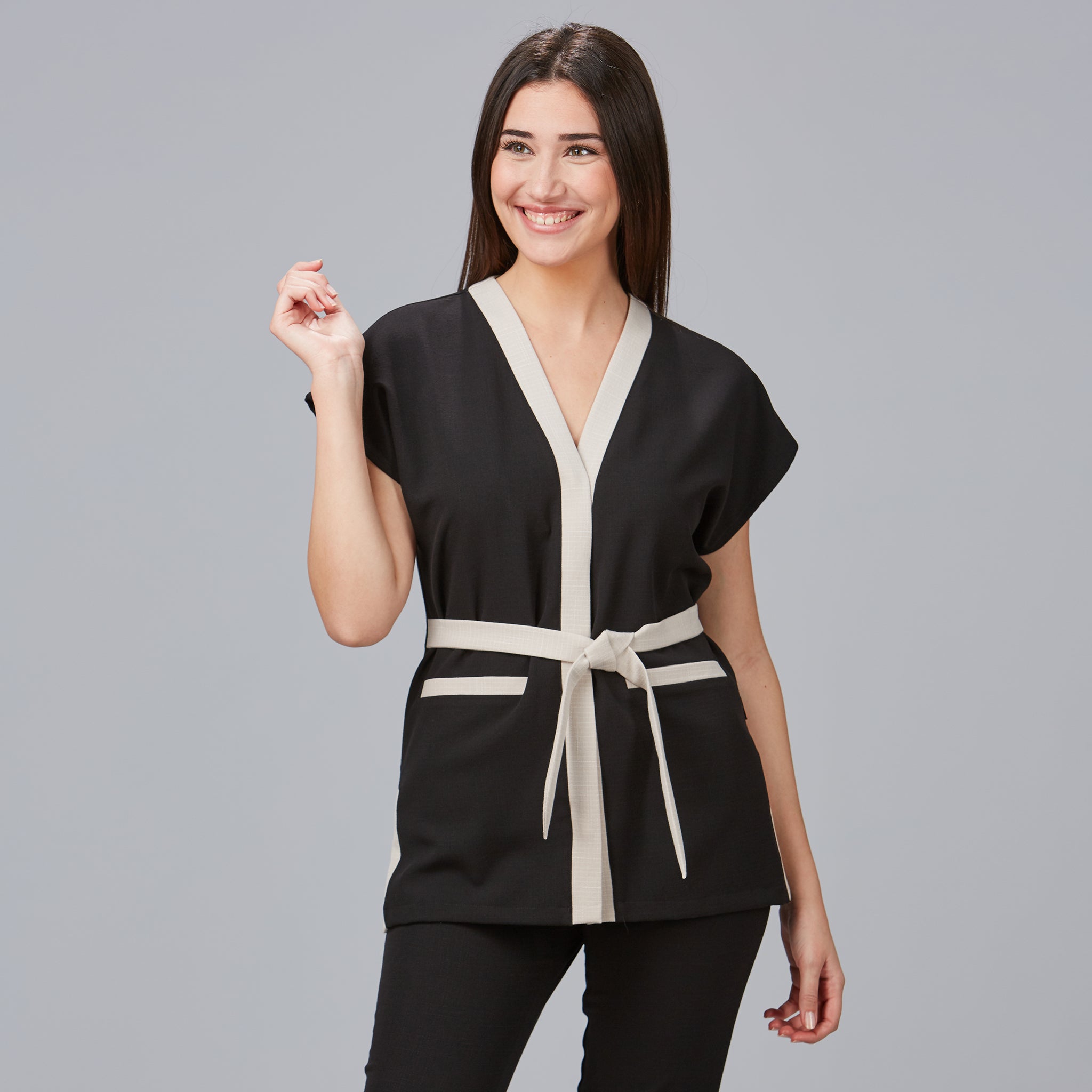 Gary's Loto blouse femme noire col V effet lin