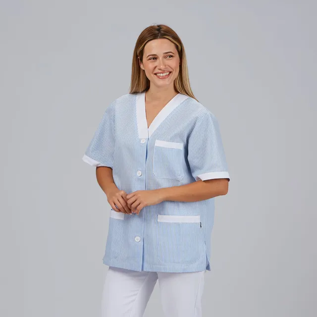 Gary's blouse médicale vichy col V boutons bleu