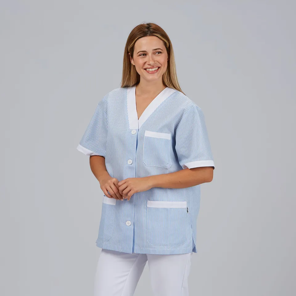 Gary's blouse médicale vichy col V boutons bleu