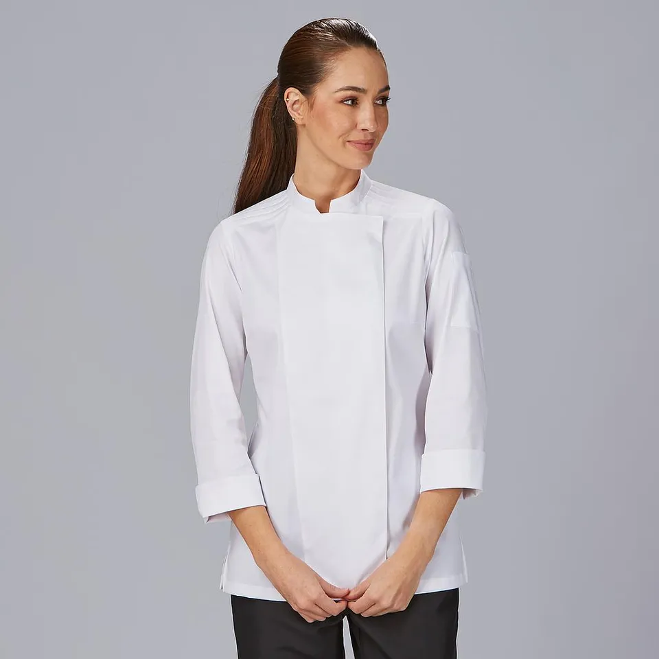 GARY'S Estrada Veste Cuisine Femme Noire - Stretch Col Mao