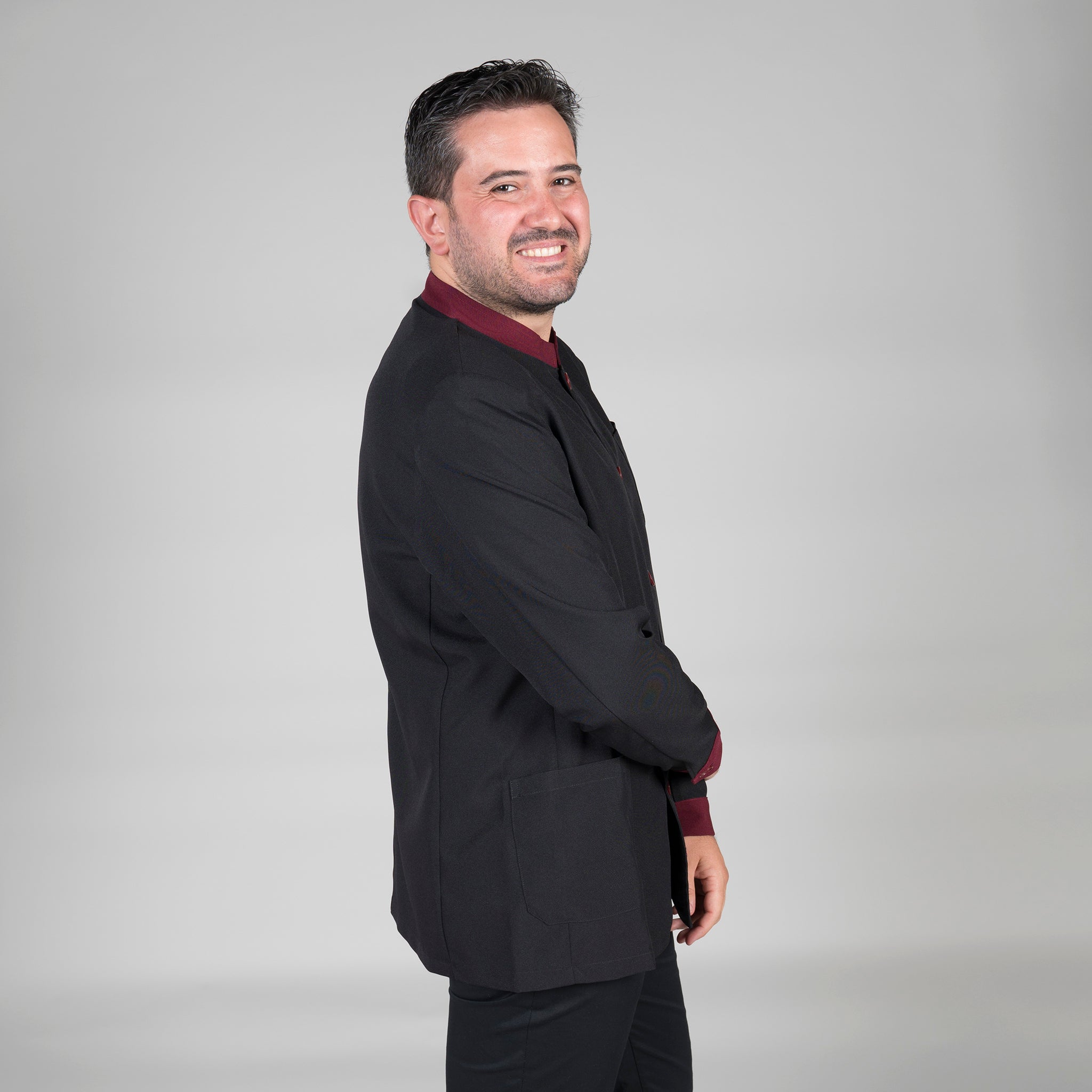 GARY'S Jackets veste homme col mao noir bordeaux mix