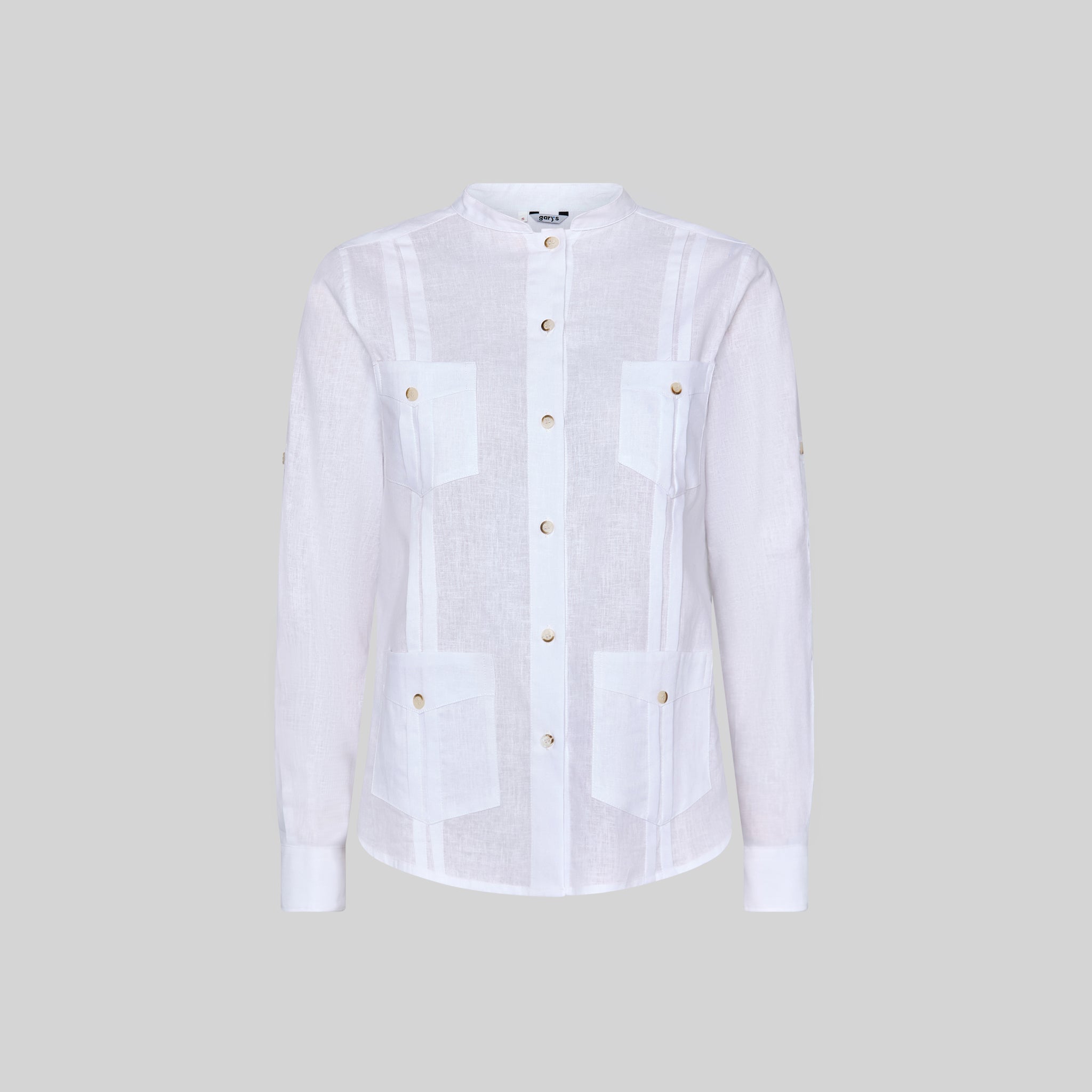 GARY'S Isabela chemise femme col mao lin blanc