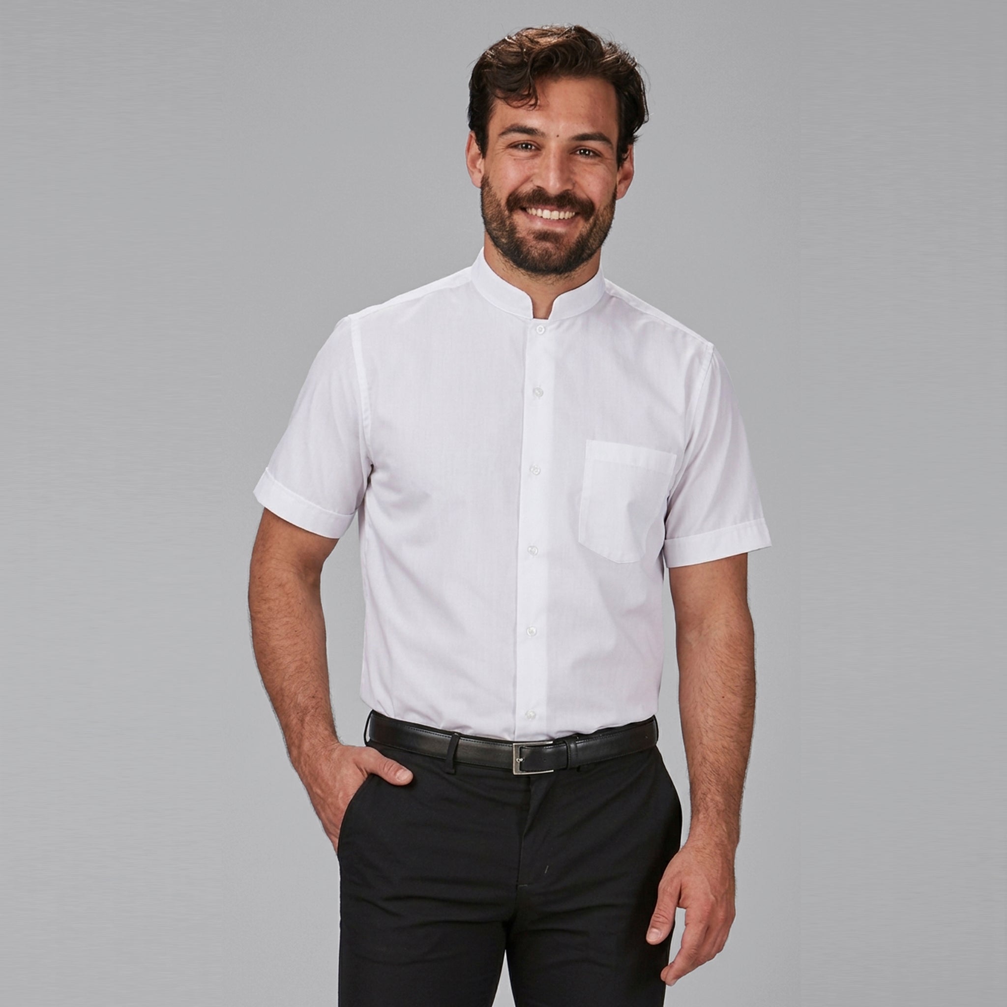 Gary's Shirts Grandad chemise homme noire col mao manches courtes