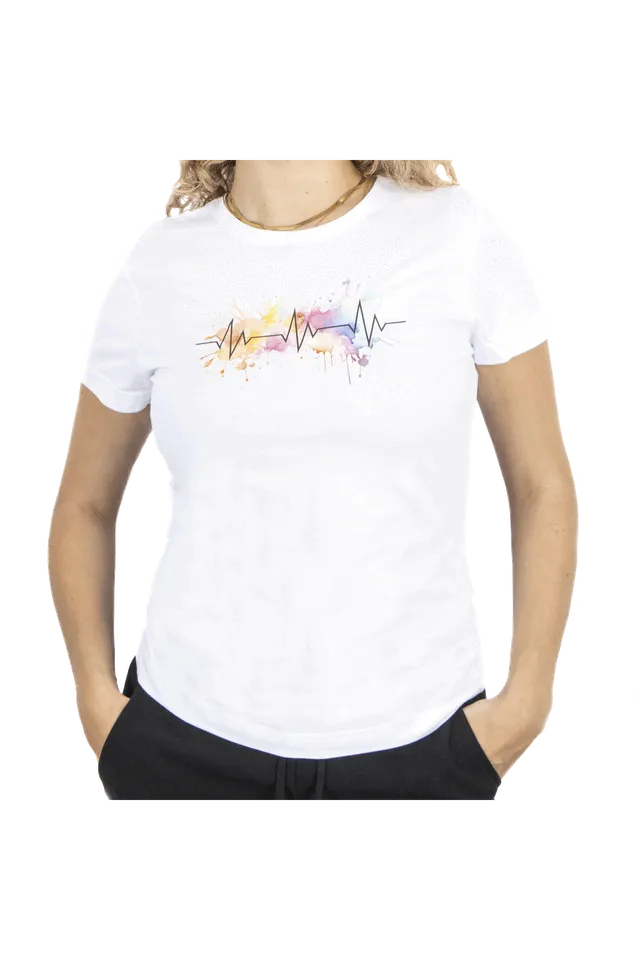 Enfermania EKG Splash t-shirt femme blanc 100% coton