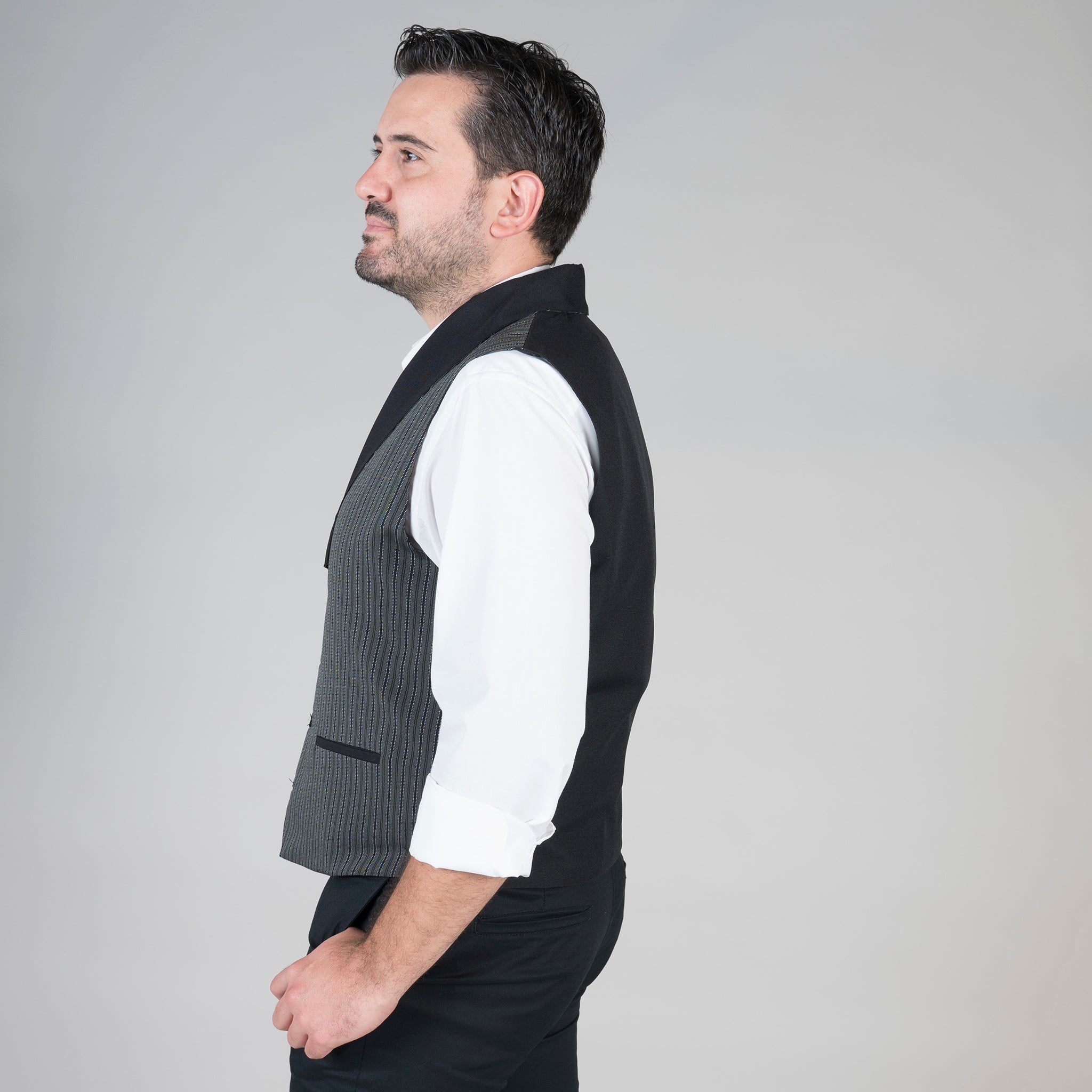 Gary's Campero gilet serveur rayé gris col smoking