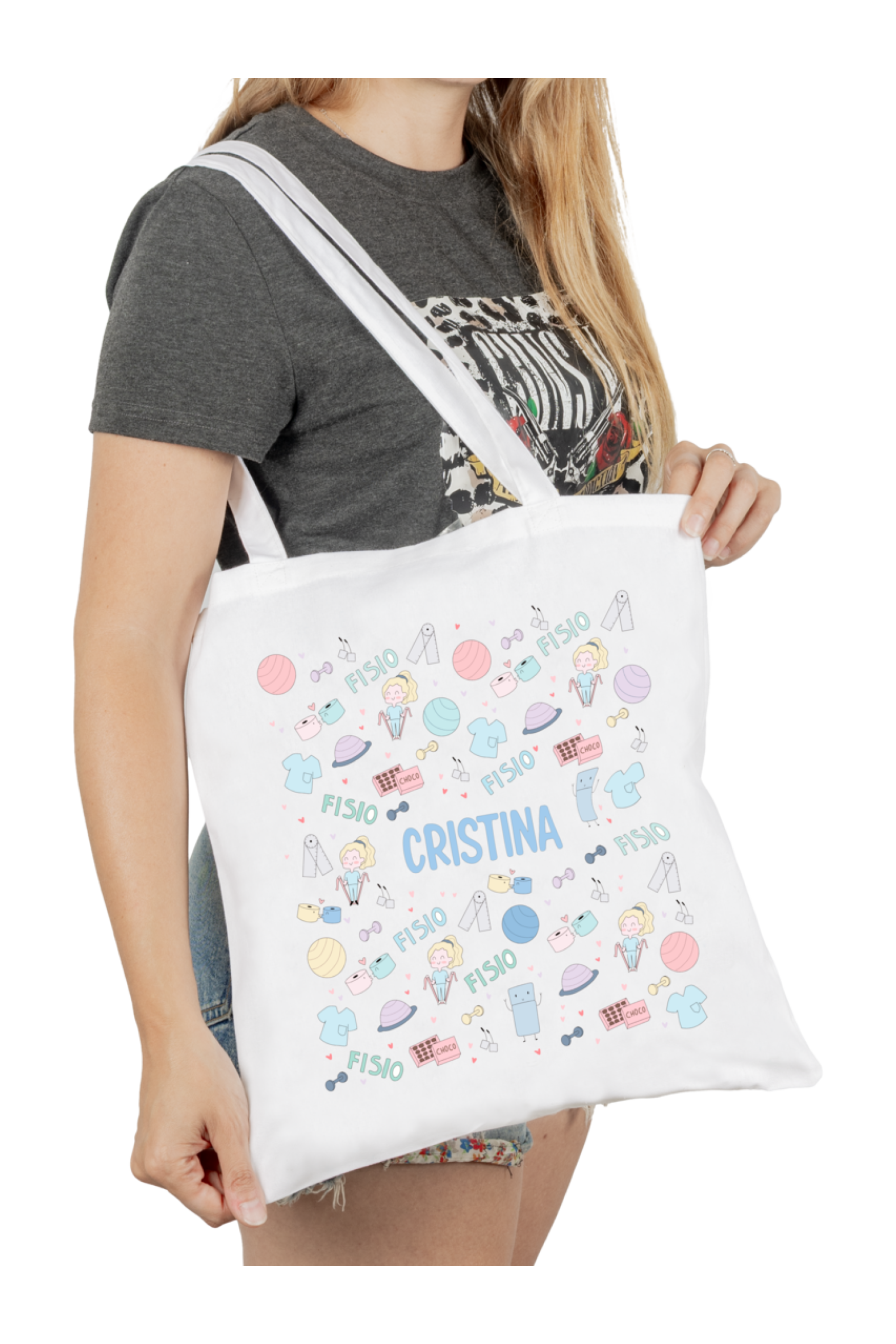 Enfermania Fisio Pastel tote bag blanc coton personnalisable
