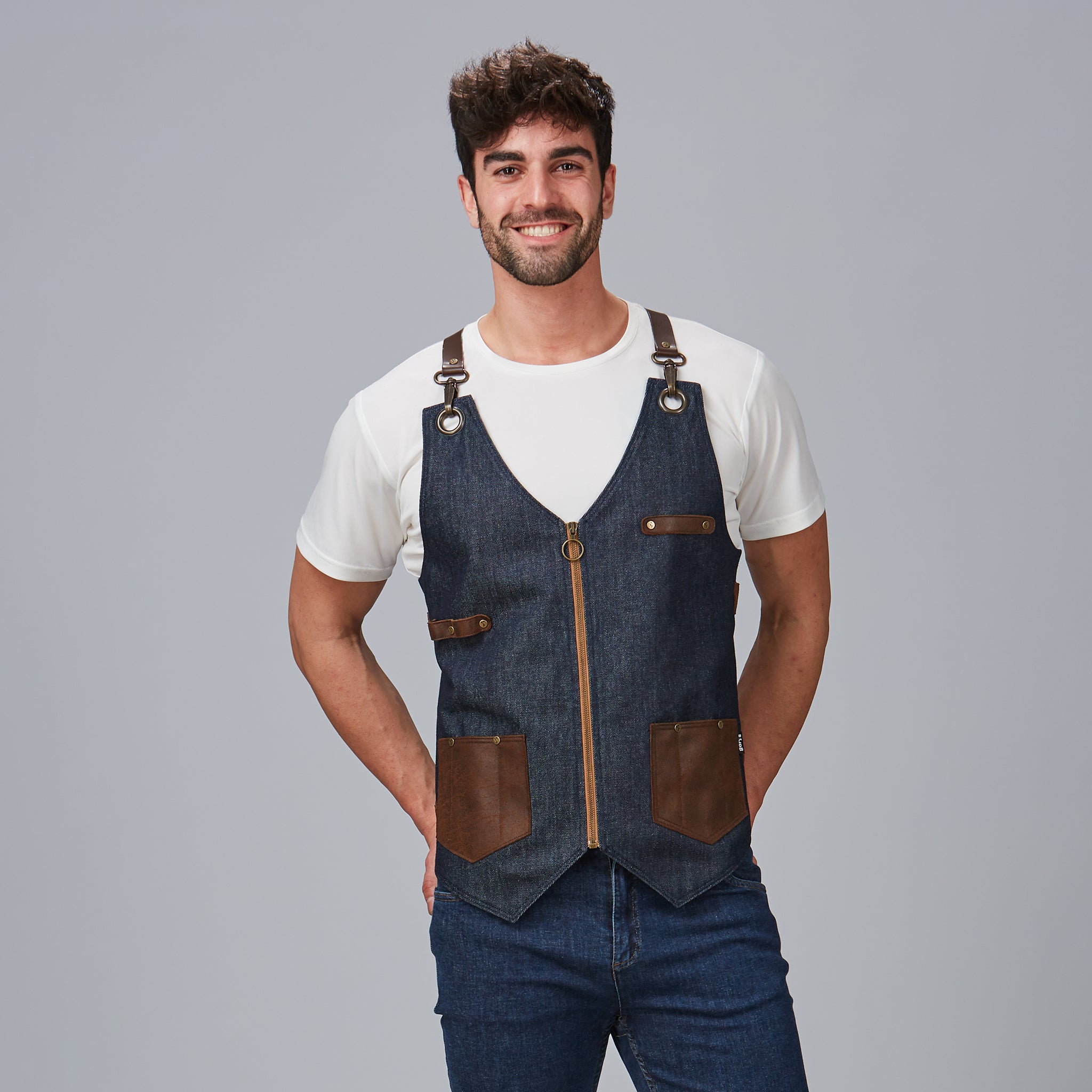 GARY'S Kurume Gilet de Travail Marine - Denim et Cuir