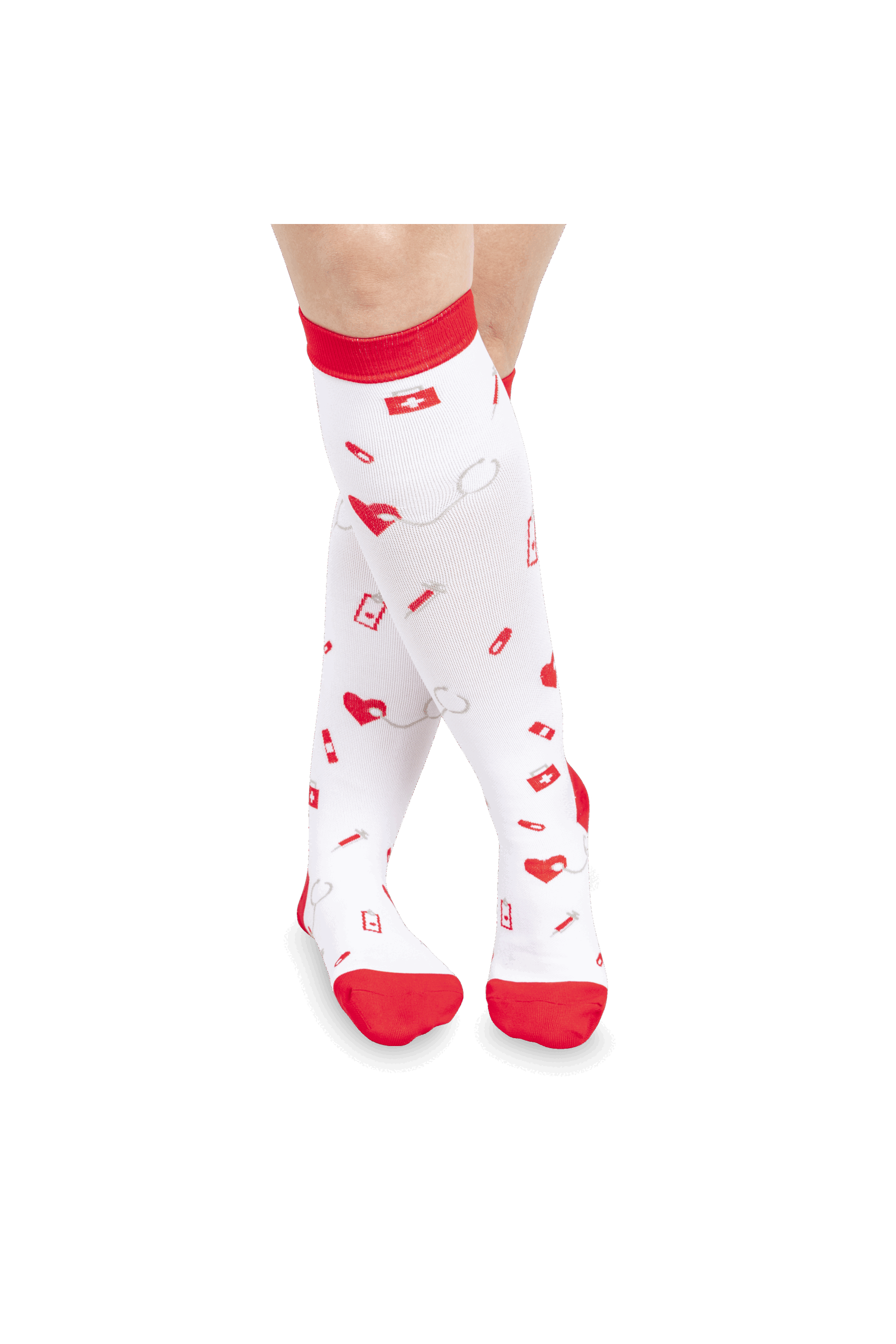 Enfermania chaussettes compression seringues rouges fatigue jambes