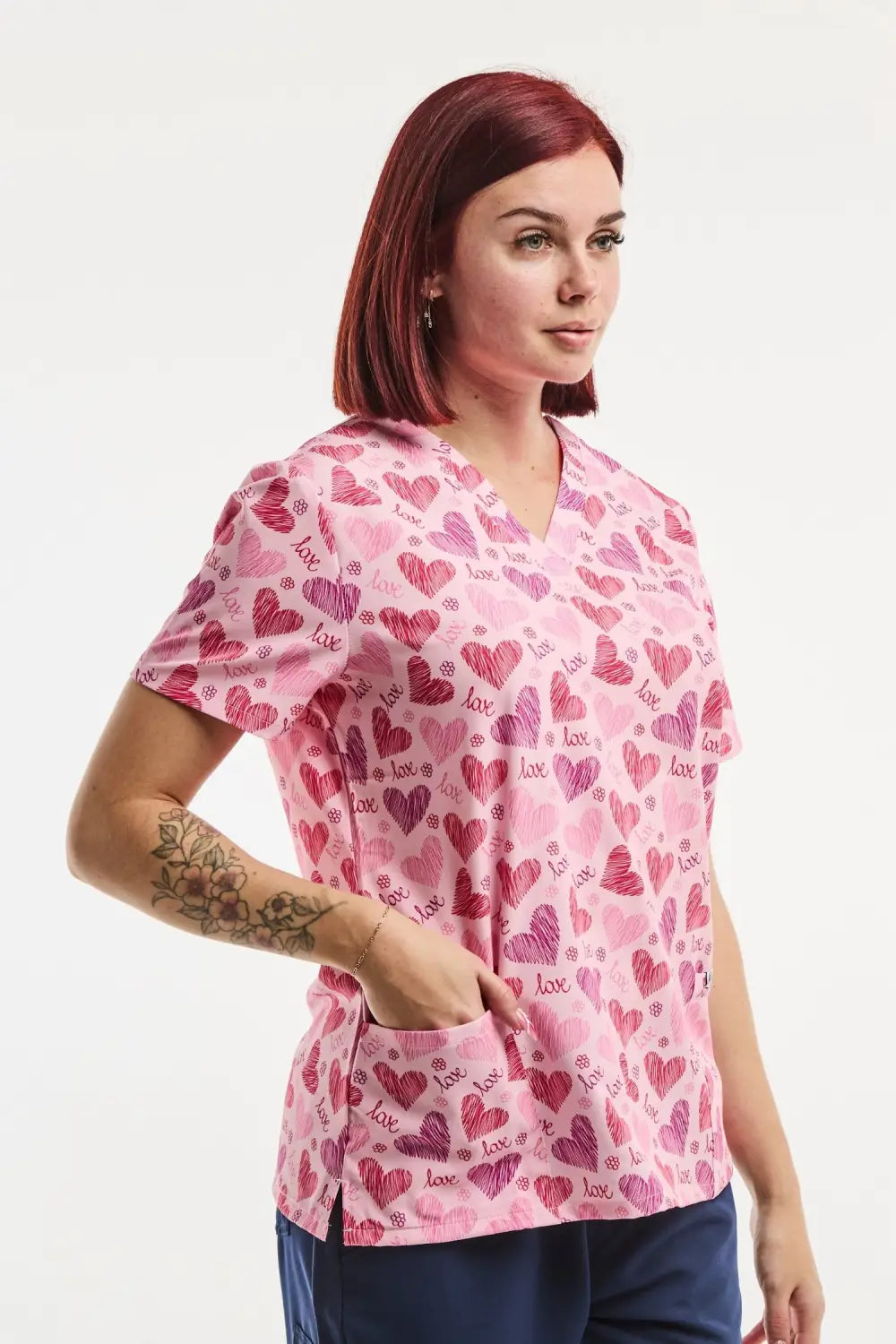 Aelin Paris Stretch Tunique médicale femme rose cœurs